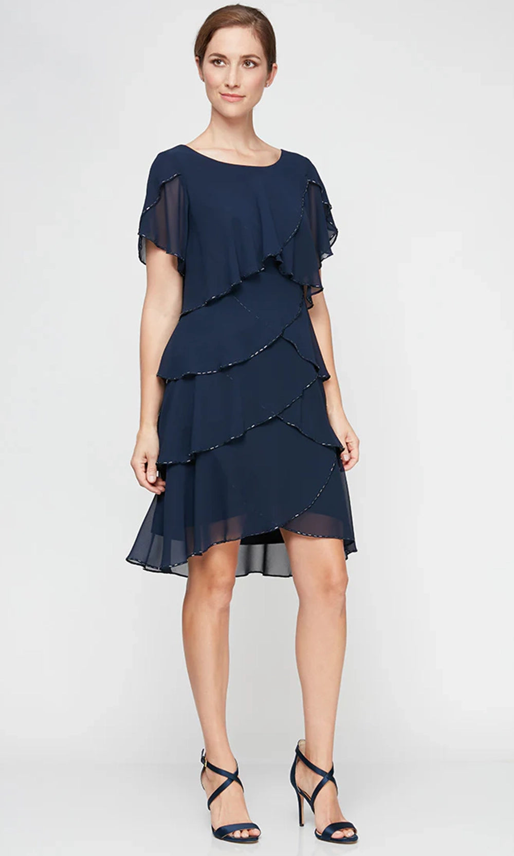 Sl Fashions Beaded Tiered Shift Dress - New Navy Sl Fashions Beaded Tiered Shift Dress - New Navy