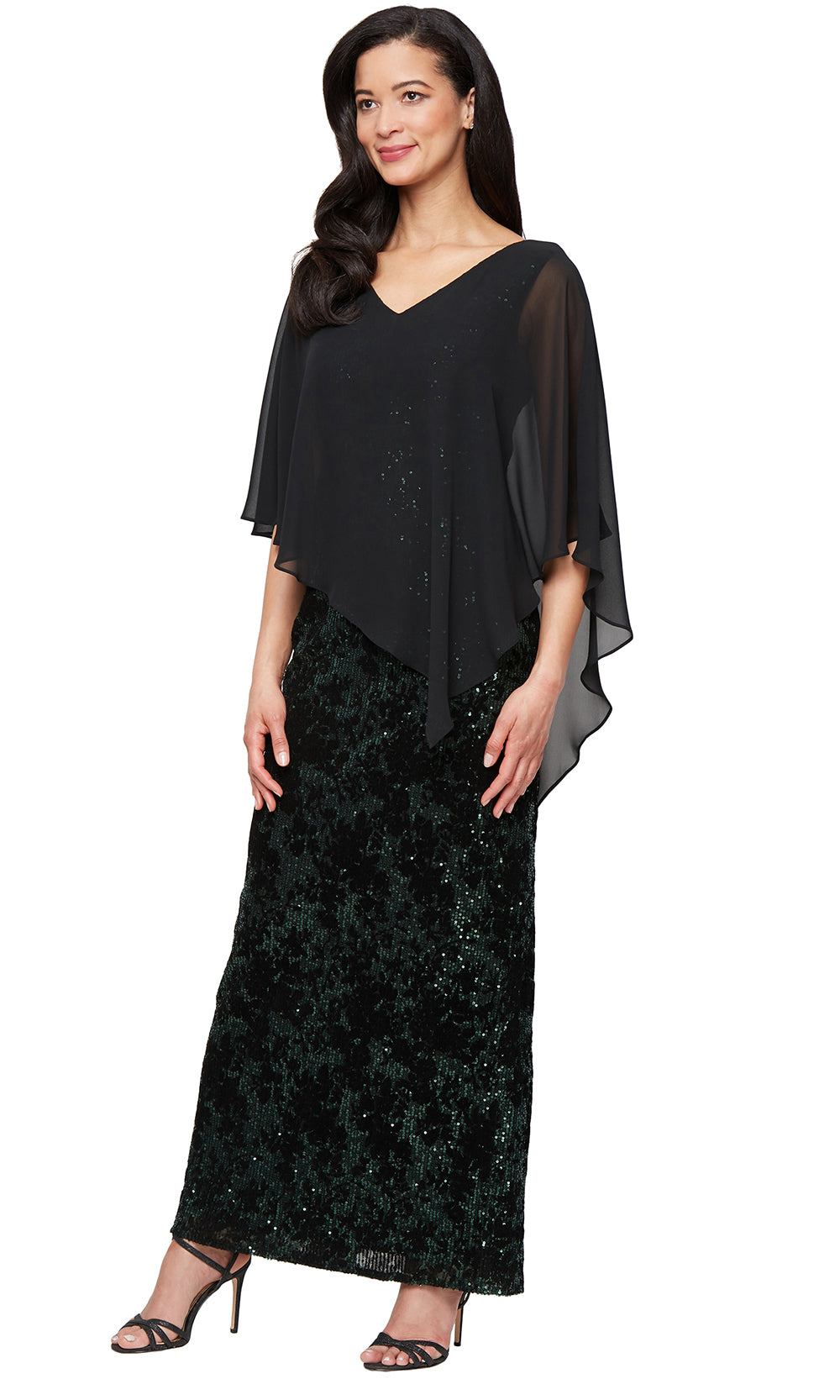 S.L. Fashions 9195144 - Long Dress: 97% Polyester, 3% Spandex Cape/Lining: 100% Polyester Column Dress - Asymmetric Cape Overlay, Sparkle Embellishments, Full Back, Center Back Slit Couture Candy S.L. Fashions 9195144 - Long Dress: 97% Polyester, 3% Spandex Cape/Lining: 100% Polyester Column Dress - Asymmetric Cape Overlay, Sparkle Embellishments, Full Back, Center Back Slit Couture Candy