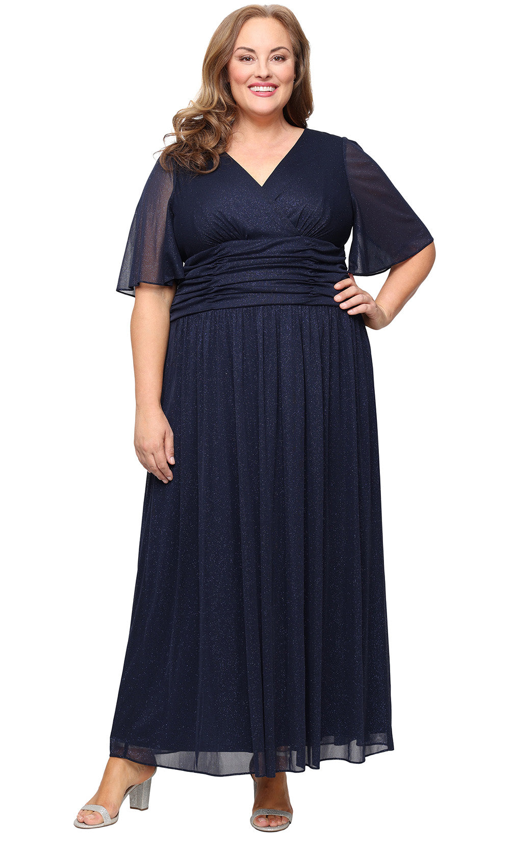 S.L. Fashions 9433236 - Long 100% Polyester A-line Dress - Ruching At Waist, Short Sleeves, Full Back, Concealed Back Zipper Couture Candy S.L. Fashions 9433236 - Long 100% Polyester A-line Dress - Ruching At Waist, Short Sleeves, Full Back, Concealed Back Zipper Couture Candy