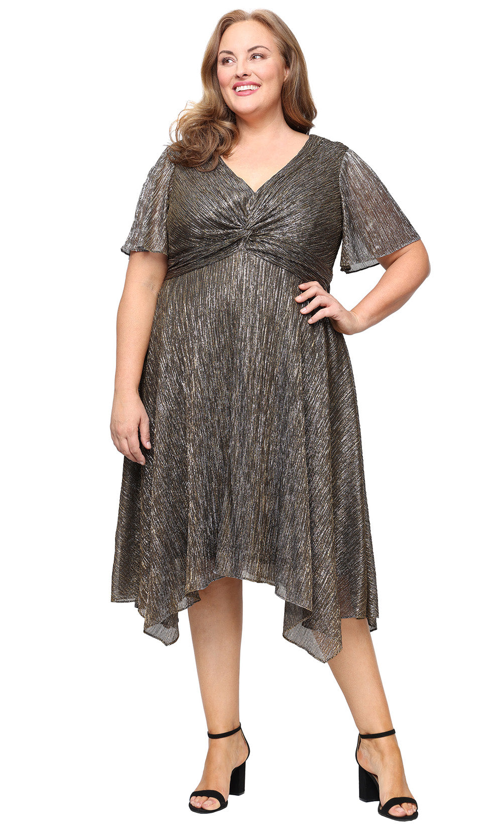 S.L. Fashions 9455271 - High Low Dress: 45% Polyester, 55% Metallic Lining:  100% Polyester A-line Dress