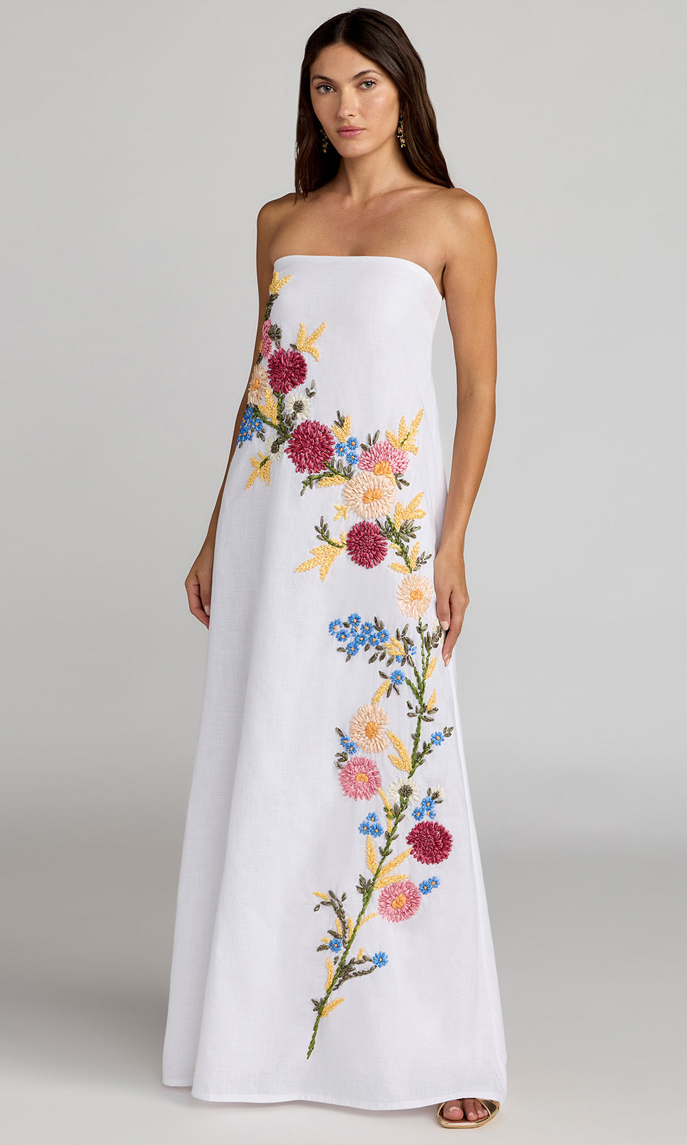 mac duggal embroidered dress Yellow Embroidered Tulle A-Line Midi Dress