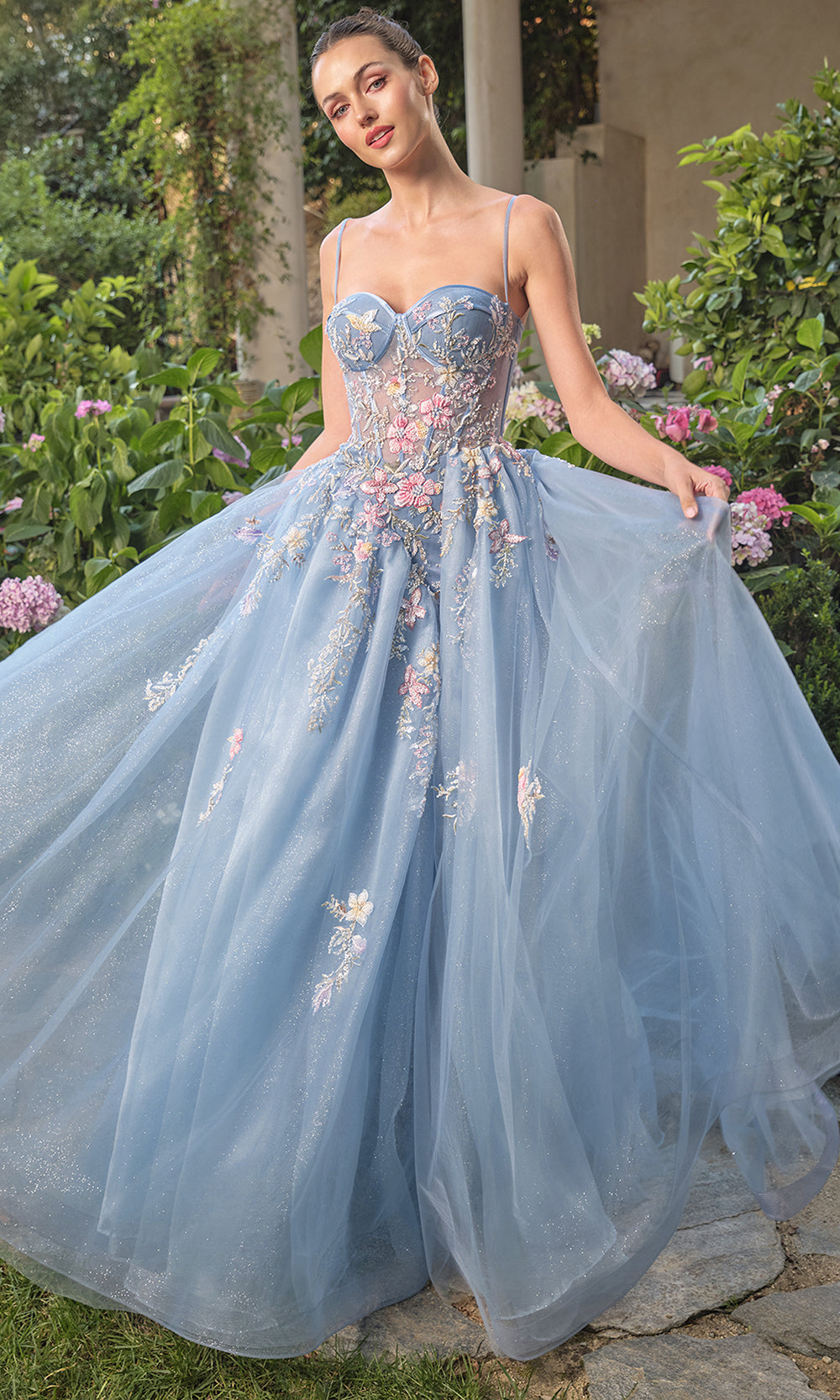 Andrea and Leo A1490 - Long Glitter Tulle, Embroidery Ballgown Dress