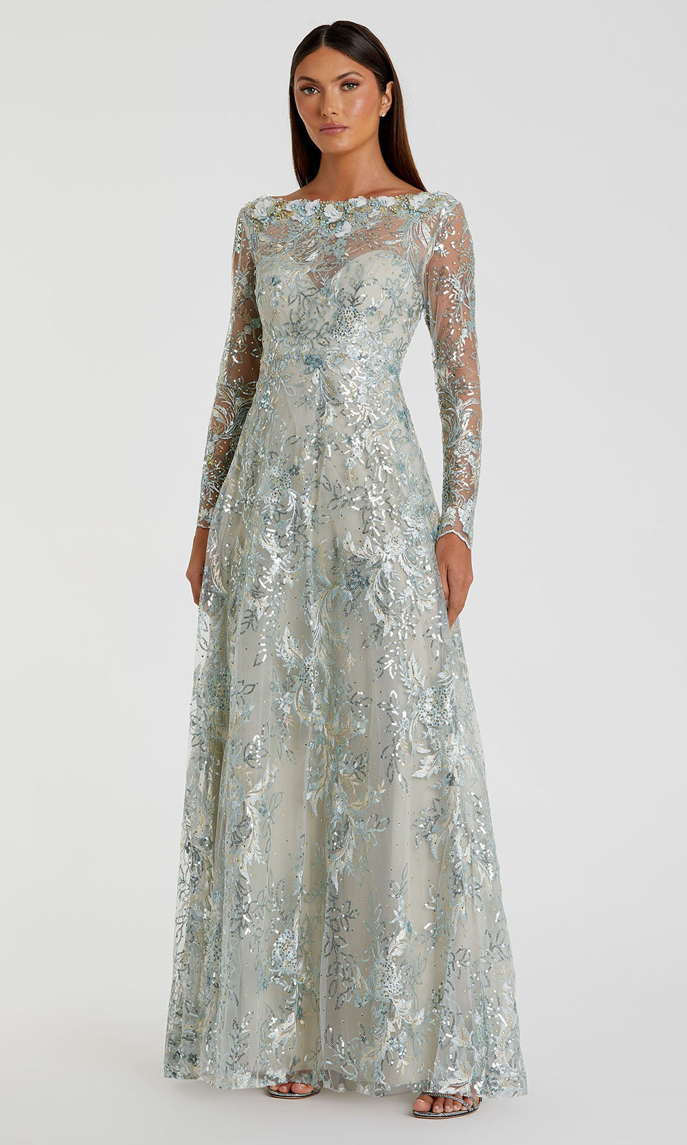 mac duggal all-over sequin floral embroidered maxi dress Mac Duggal 49827