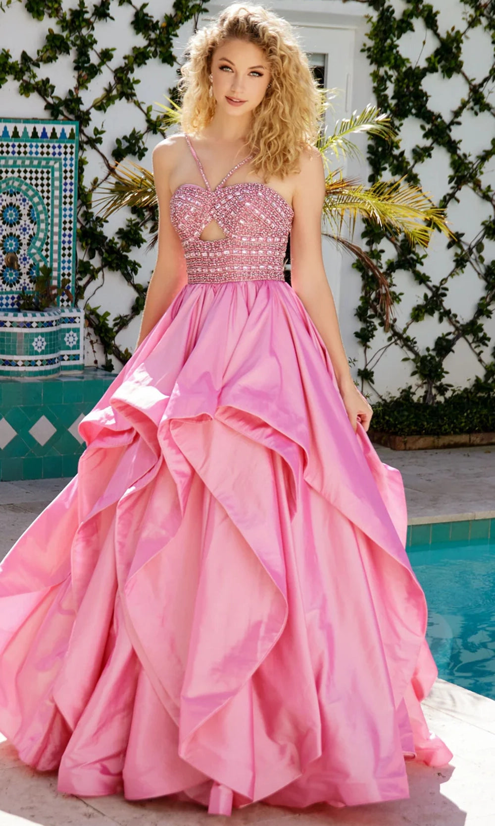 Ava Presley 40054 - Long Satin Ballgown Dress - Beaded Top, Keyhole Cutout, Spaghetti Straps, Layered Ruffled Skirt, Open Back 8 / Lilac - Shop Ava Ava Presley 40054 - Long Satin Ballgown Dress - Beaded Top, Keyhole Cutout, Spaghetti Straps, Layered Ruffled Skirt, Open Back 8 / Lilac - Shop Ava
