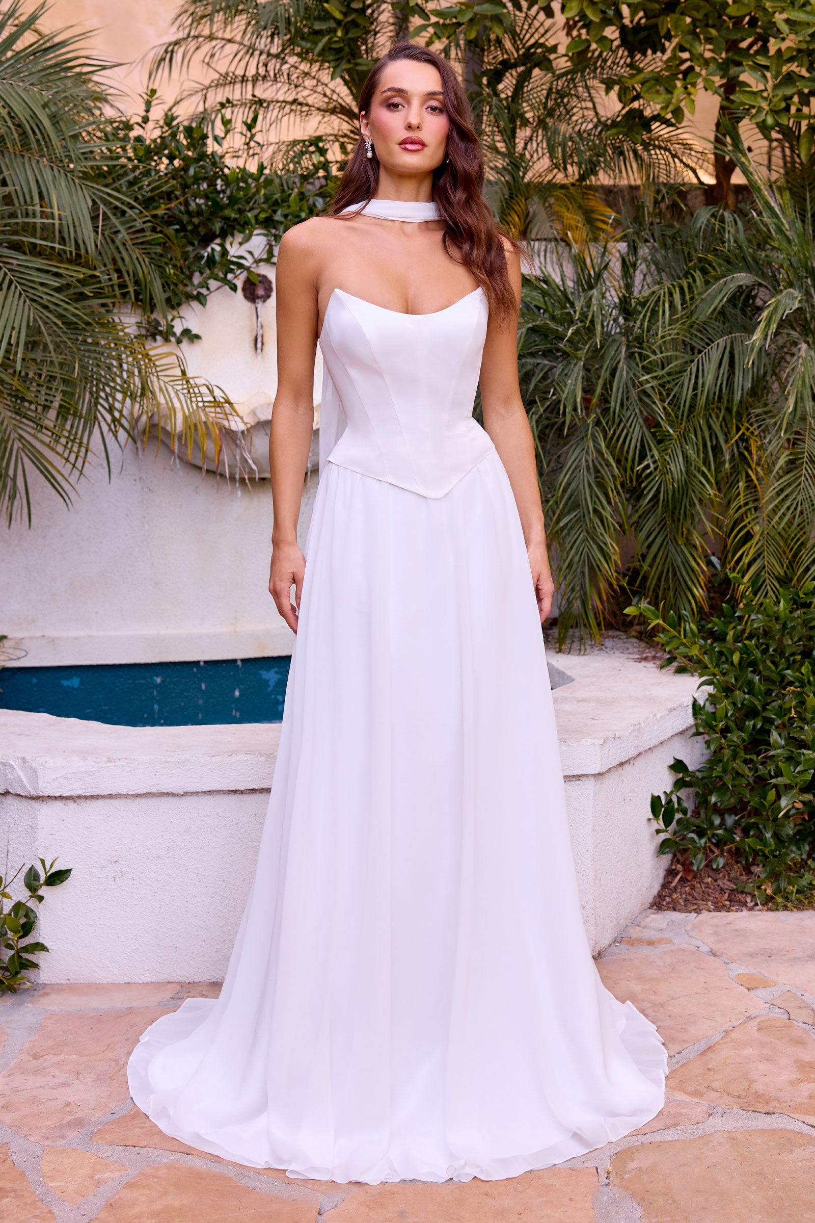 Ladivine CD386W - Long Lightweight chiffon with supportive boning details A-Line Dress