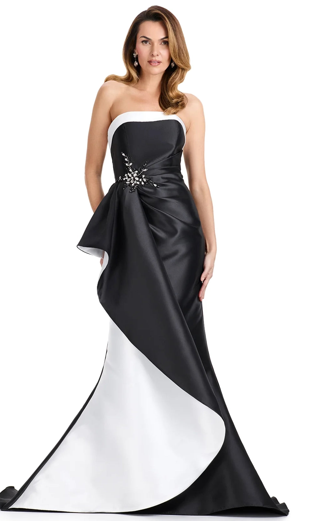 black dress with silver accents Ashley Lauren E12113 - Long Mikado Mermaid Dress