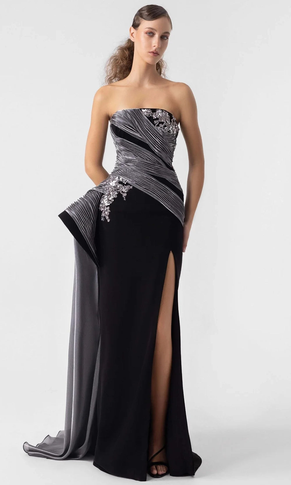 strapless pleated column dress Strapless Pleated Column Dress