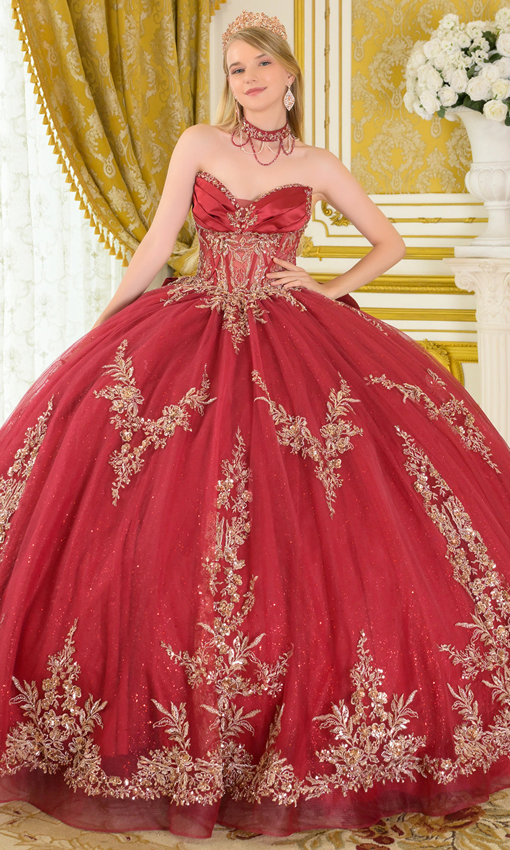 corset built in dress Elizabeth K GL3675 - Long Satin, Tulle Ballgown Dress