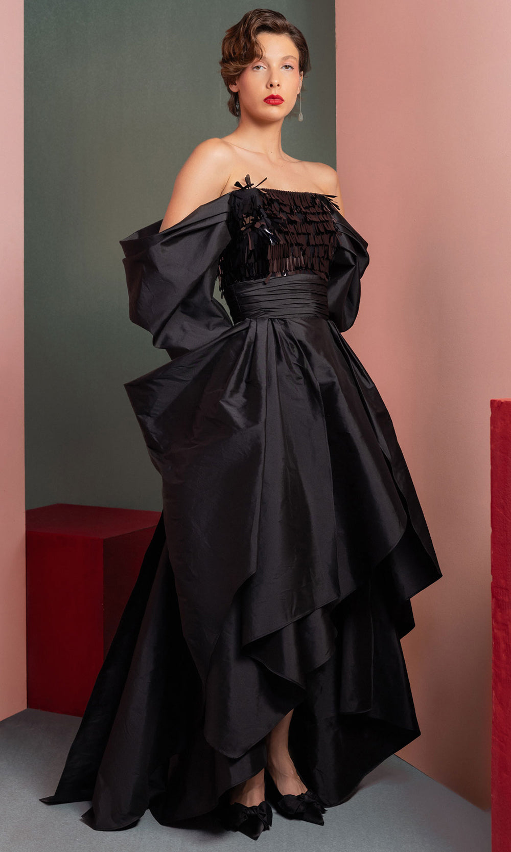 MNM Couture GOF2506 - High Low Taffeta A-line Dress