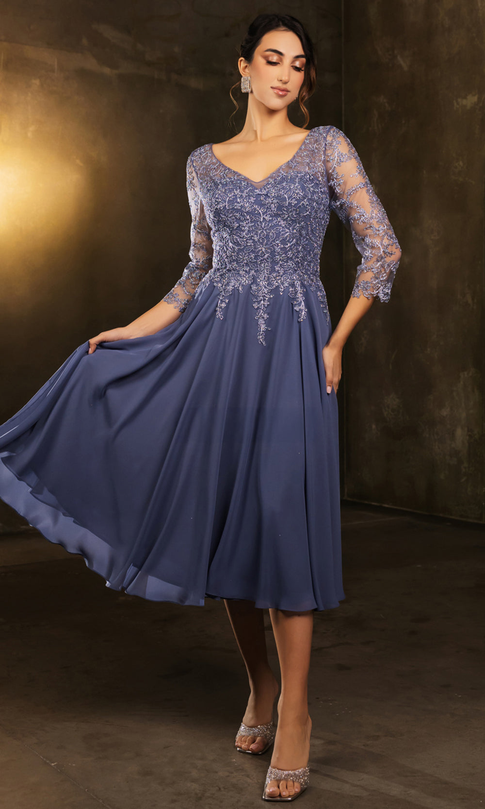 May Queen MQ2108 - Tea-Length Chiffon A-line Dress