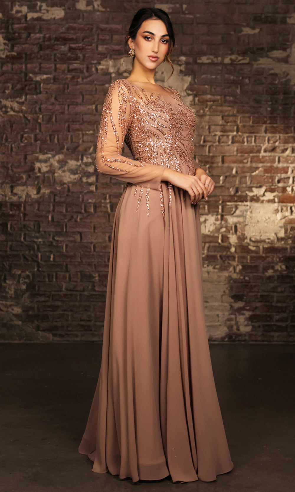 May Queen MQ2161 - Long A-line Dress - Long Sheer Sleeves, Beaded, Sequin, Illusion Full Back, Concealed Back Zipper 3XL / Sage - Shop May Queen May Queen MQ2161 - Long A-line Dress - Long Sheer Sleeves, Beaded, Sequin, Illusion Full Back, Concealed Back Zipper 3XL / Sage - Shop May Queen