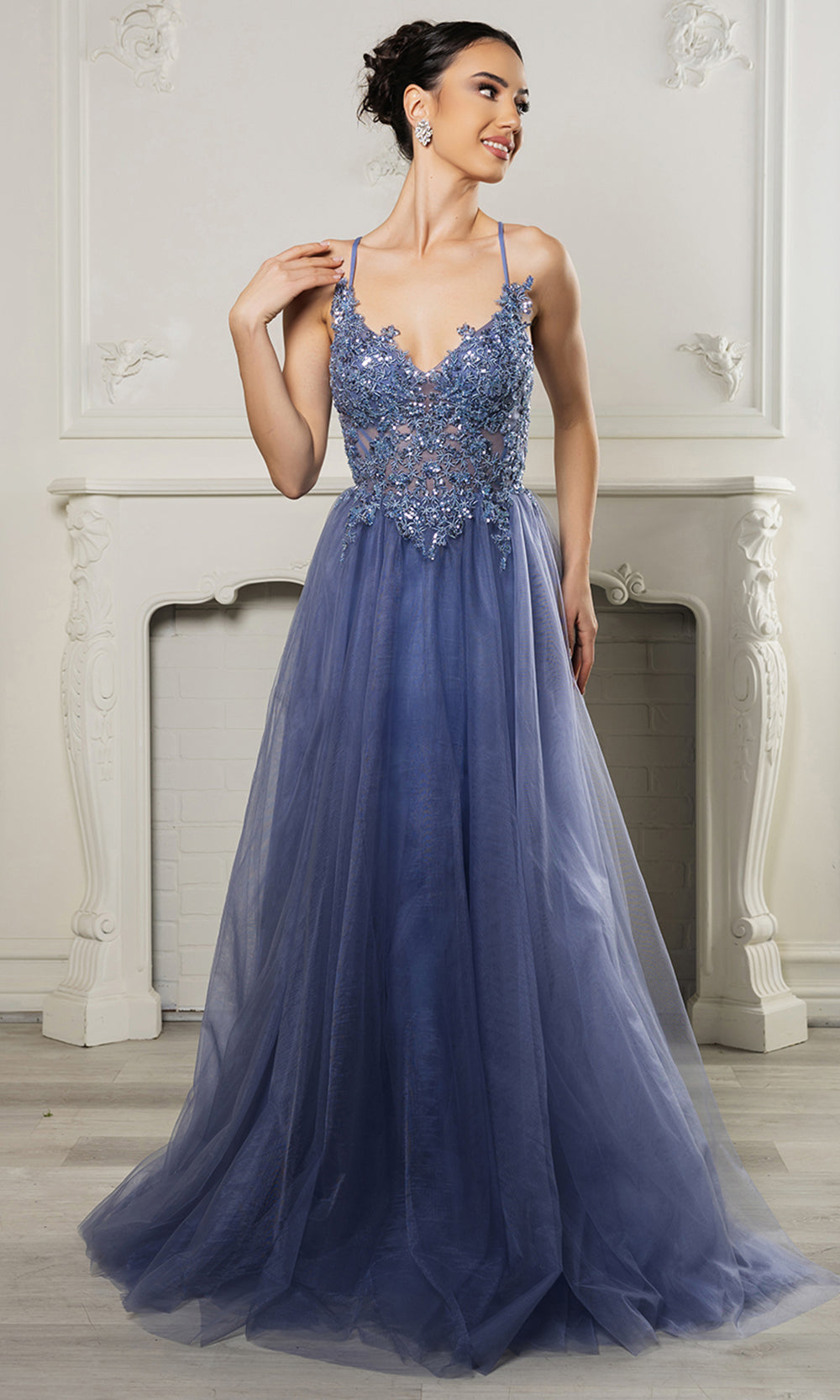 May Queen MQ2167 - Long Tulle A-line Dress - Illusion Bodice, Embroidered, Sequin, Spaghetti Straps, Layered Skirt, Sweep Train Couture Candy May Queen MQ2167 - Long Tulle A-line Dress - Illusion Bodice, Embroidered, Sequin, Spaghetti Straps, Layered Skirt, Sweep Train Couture Candy