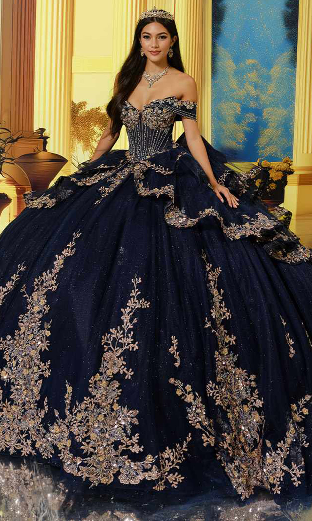 Princesa by Ariana Vara PR30221 - Long Glitter Tulle, Lace Applique, Stone Accents, Sequin & Crinoline Ballgown Dress - Lace Applique, Stone Accents, Sequin, Pockets, Detachable Off-Shoulder Straps, Detachable Back Bow, Back Princesa by Ariana Vara PR30221 - Long Glitter Tulle, Lace Applique, Stone Accents, Sequin & Crinoline Ballgown Dress - Lace Applique, Stone Accents, Sequin, Pockets, Detachable Off-Shoulder Straps, Detachable Back Bow, Back