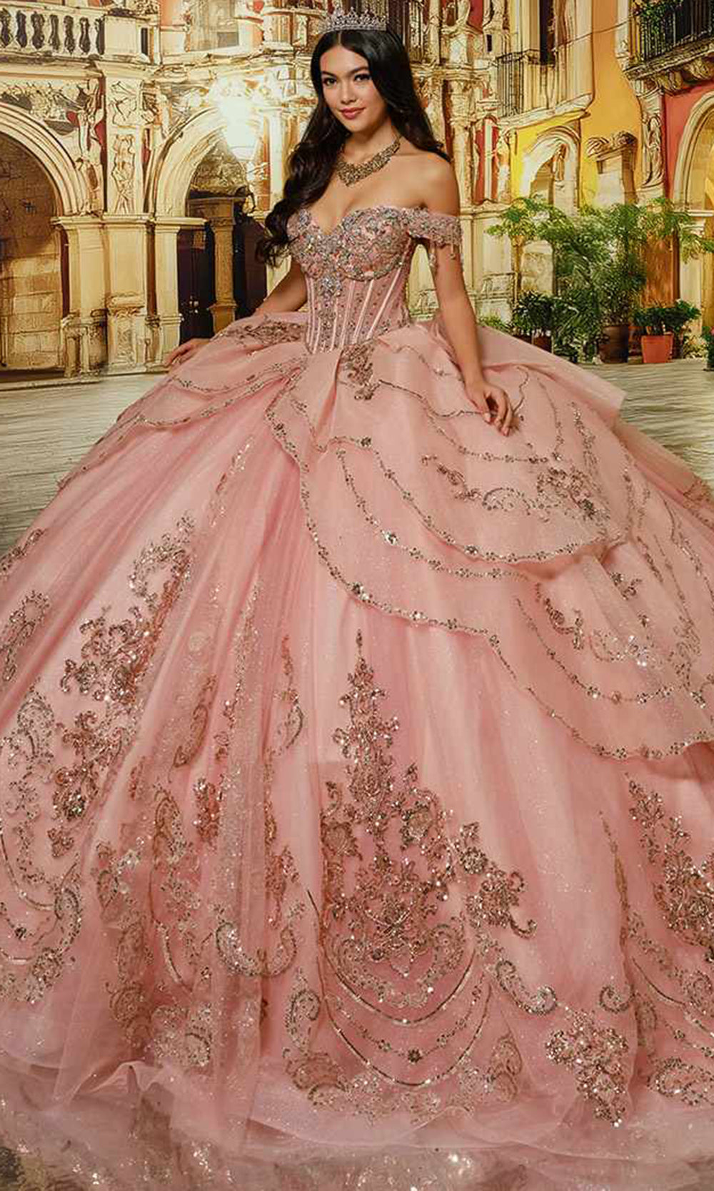 Princesa by Ariana Vara PR30230 - Long Glitter Tulle, Lace Applique, Stone Accents, Beading, Sequin & Crinoline Ballgown Dress - Detachable Off-Shoulder Straps, Detachable Back Bow, Back Modesty Panel, Capelet, Necklace Included, Princesa by Ariana Vara PR30230 - Long Glitter Tulle, Lace Applique, Stone Accents, Beading, Sequin & Crinoline Ballgown Dress - Detachable Off-Shoulder Straps, Detachable Back Bow, Back Modesty Panel, Capelet, Necklace Included,