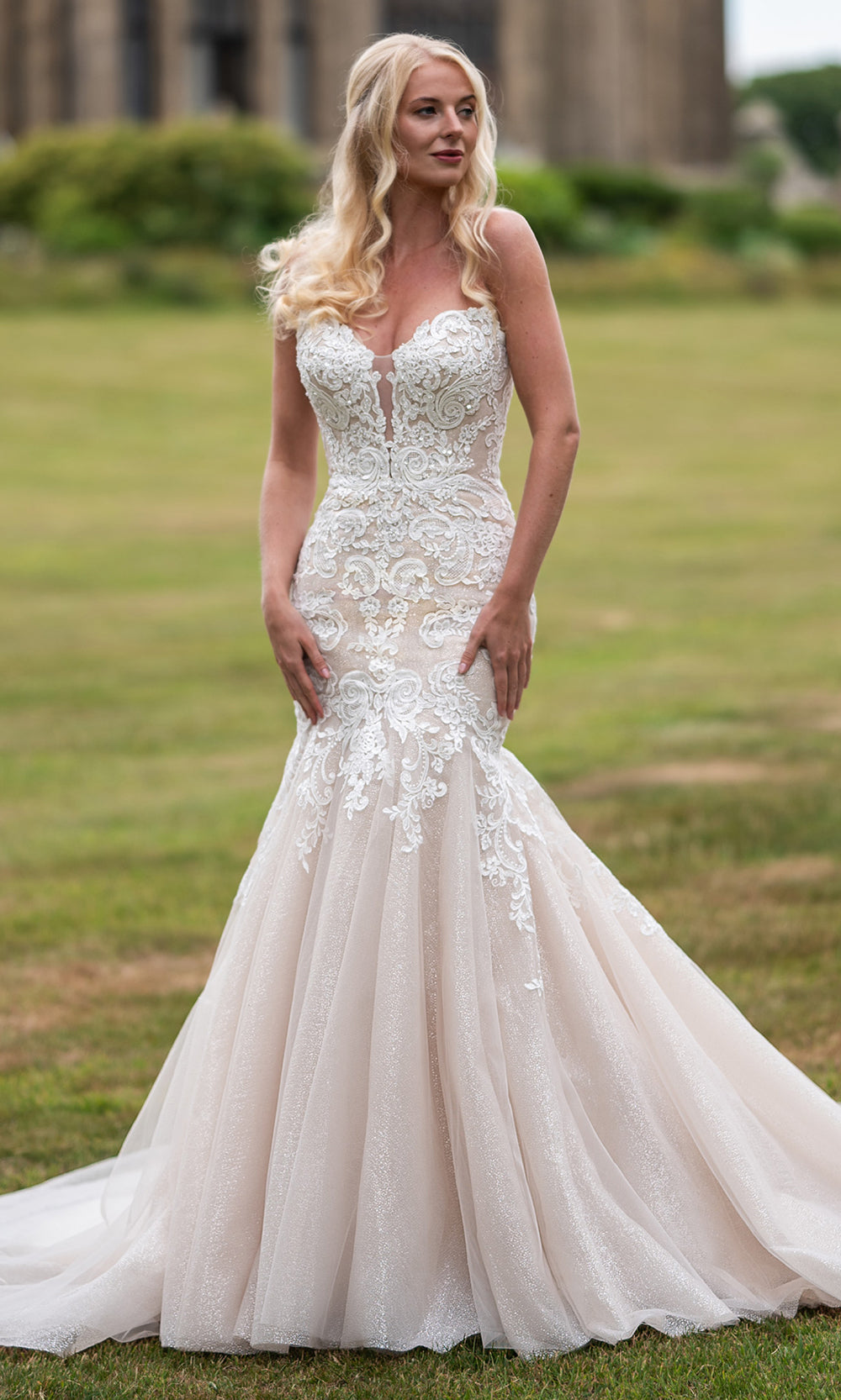 Rachel Allan Bridal RB2239 - Long Tulle, Glitter Tulle, Applique, Beading Mermaid Dress - Strapless sweetheart neckline, illusion lace bodice, fitted mermaid silhouette, intricate lace applique, soft tulle skirt flare, sweeping train, Rachel Allan Bridal RB2239 - Long Tulle, Glitter Tulle, Applique, Beading Mermaid Dress - Strapless sweetheart neckline, illusion lace bodice, fitted mermaid silhouette, intricate lace applique, soft tulle skirt flare, sweeping train,