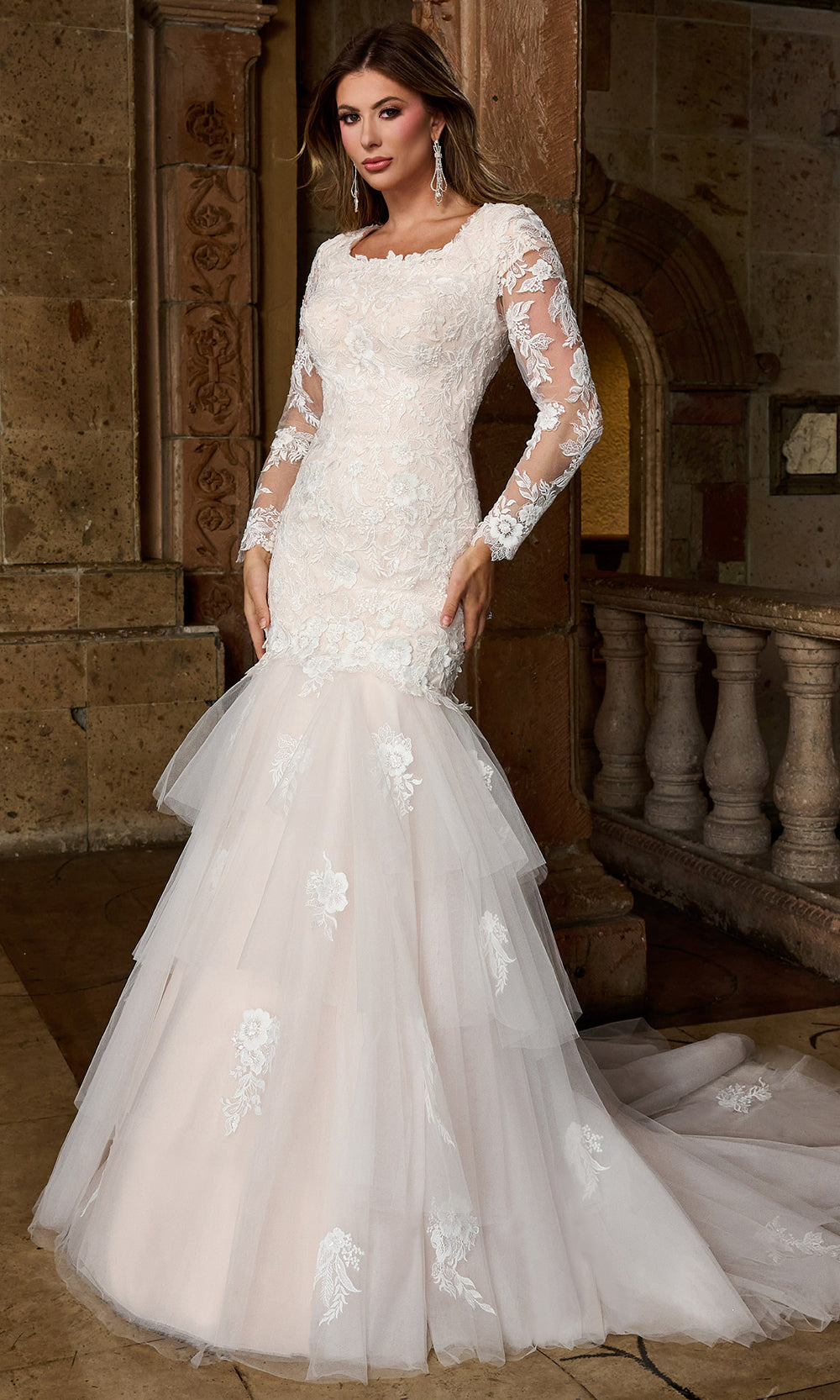 tiered lace mermaid wedding dress tiered lace mermaid wedding dress Andrea and Leo WL088 Long Mermaid Wedding Dress Off White / 14
