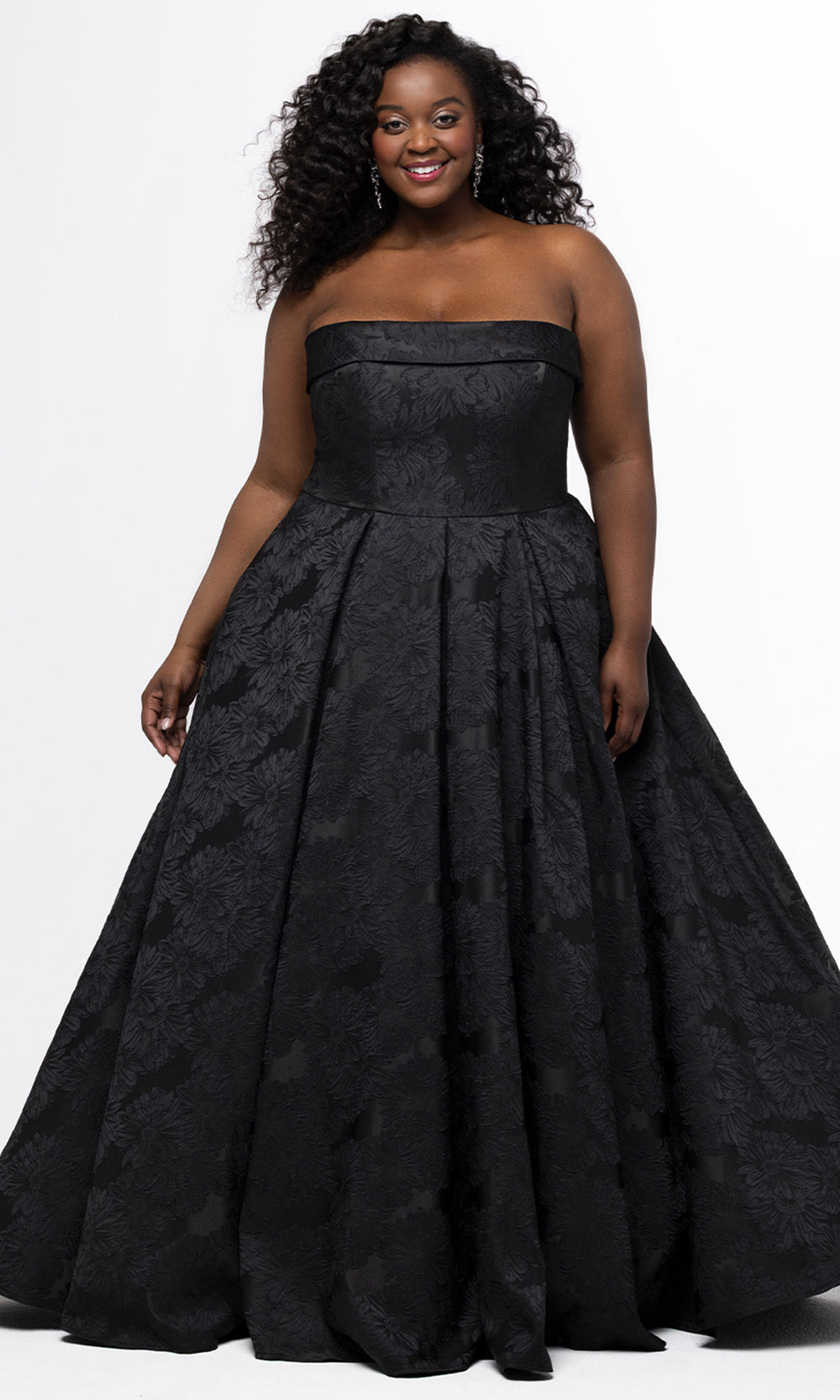 a line brocade dress Ava Presley 40097 Floral Waist A-Line Brocade Dress