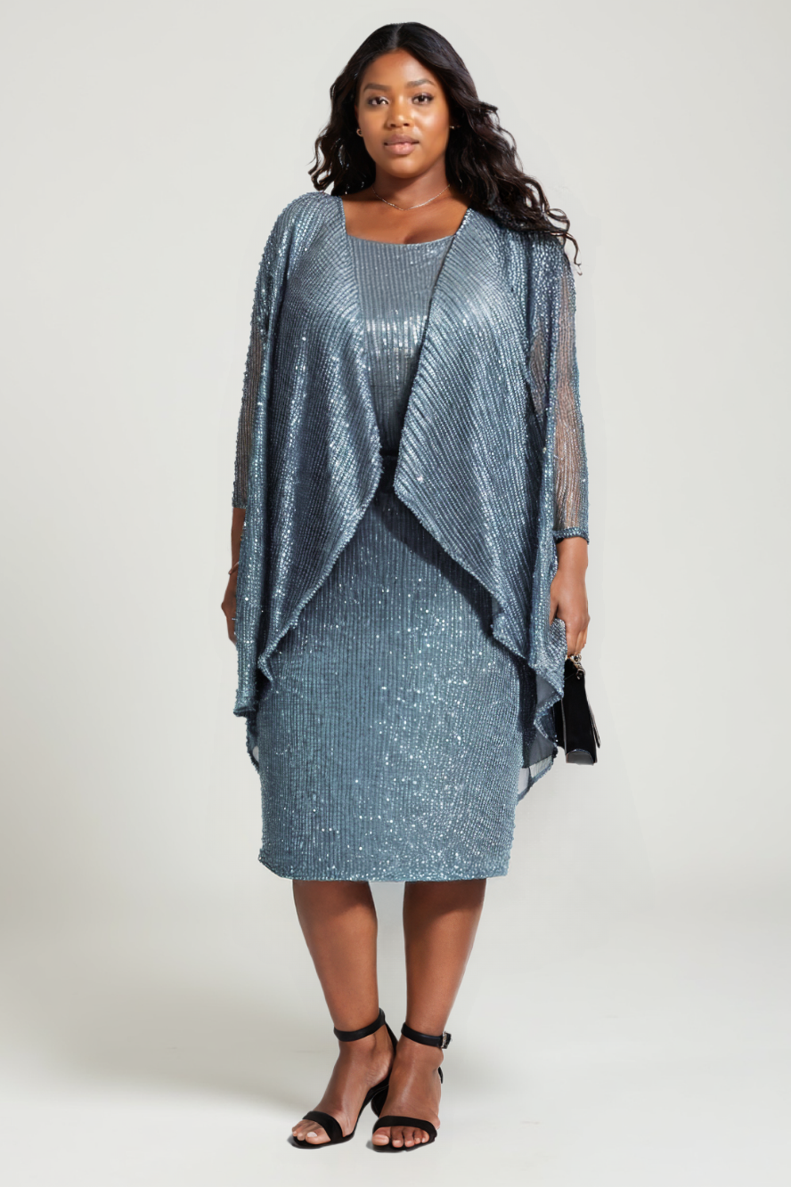Amoris T9001P Mother of the Bride Cocktail Midi Jacket Dress - Blue / XL Amoris T9001P Mother of the Bride Cocktail Midi Jacket Dress - Blue / XL