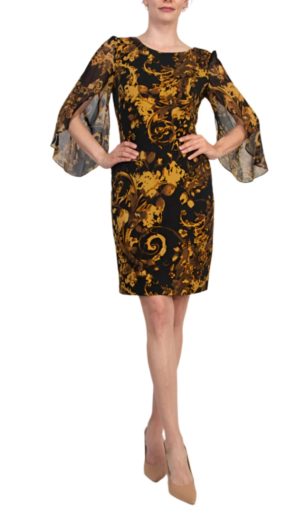 Connected Apparel TCC97727M1 - Matte Jersey Floral Print Sheath Dress Connected Apparel TCC97727M1 - Matte Jersey Floral Print Sheath Dress