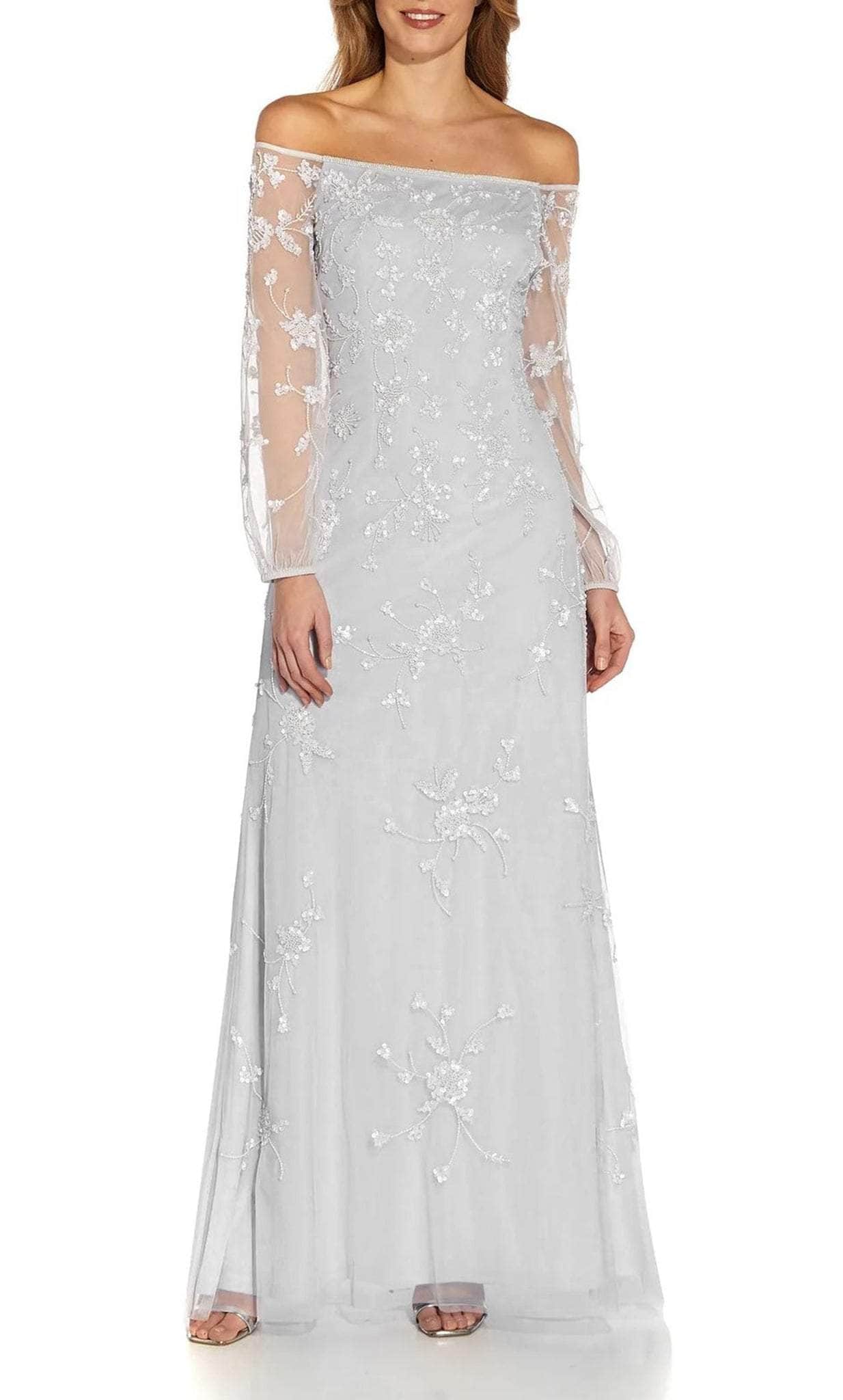 Adrianna Papell AP1E209636 - Off-Shoulder Long Sleeve Evening Dress Couture Candy Adrianna Papell AP1E209636 - Off-Shoulder Long Sleeve Evening Dress Couture Candy
