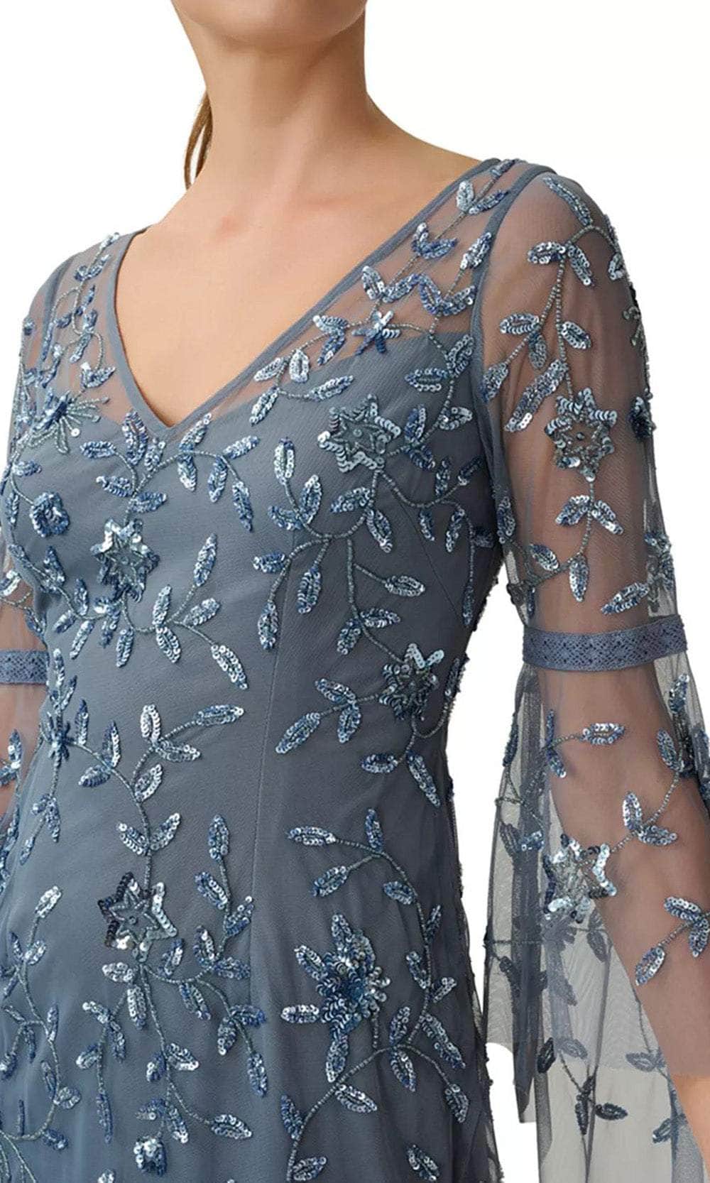 Adrianna Papell AP1E210197 - V Neck Illusion Beaded Dress Adrianna Papell AP1E210197 - V Neck Illusion Beaded Dress