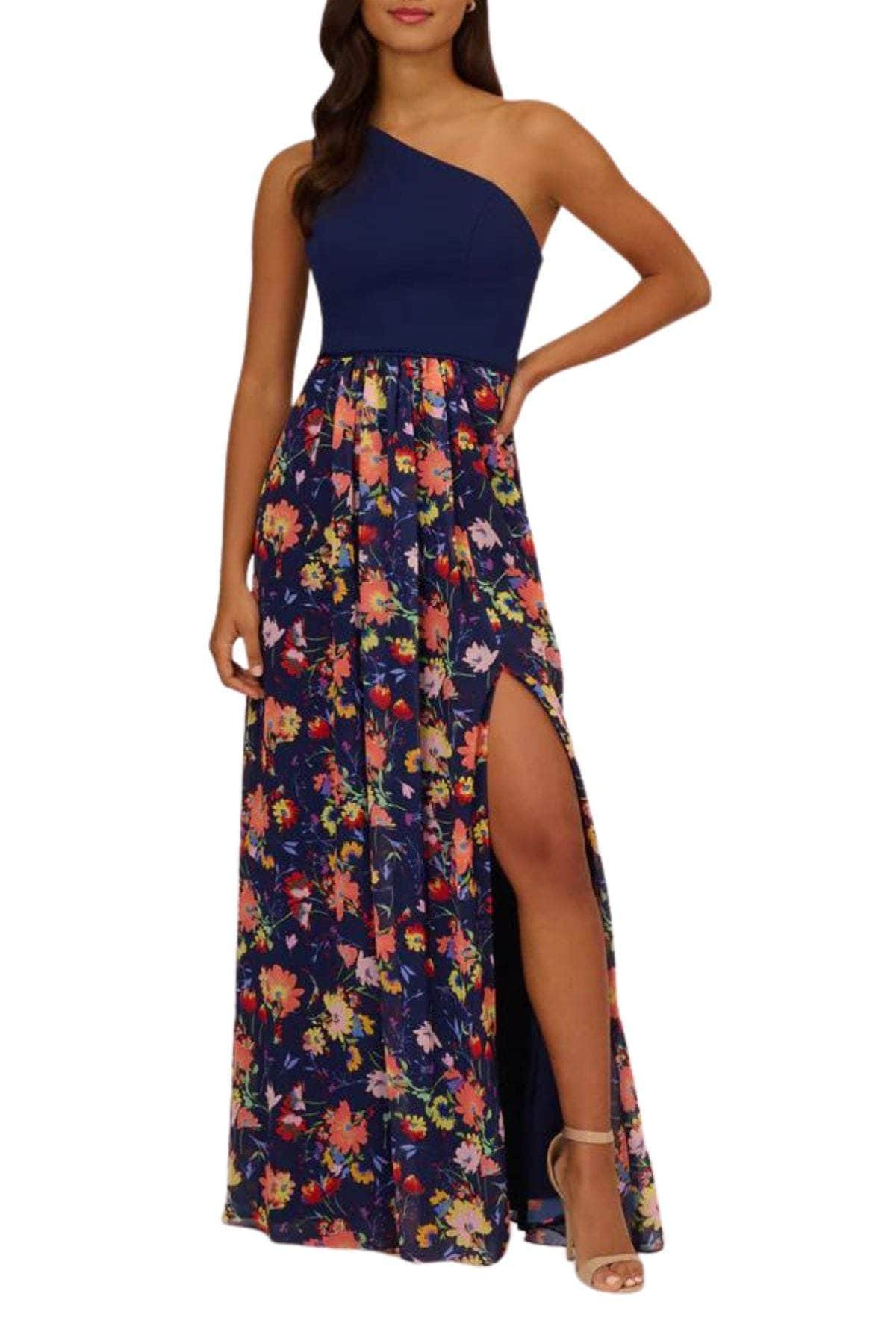 Adrianna Papell AP1E210586 - One Shoulder Floral A-Line Evening Dress Adrianna Papell AP1E210586 - One Shoulder Floral A-Line Evening Dress
