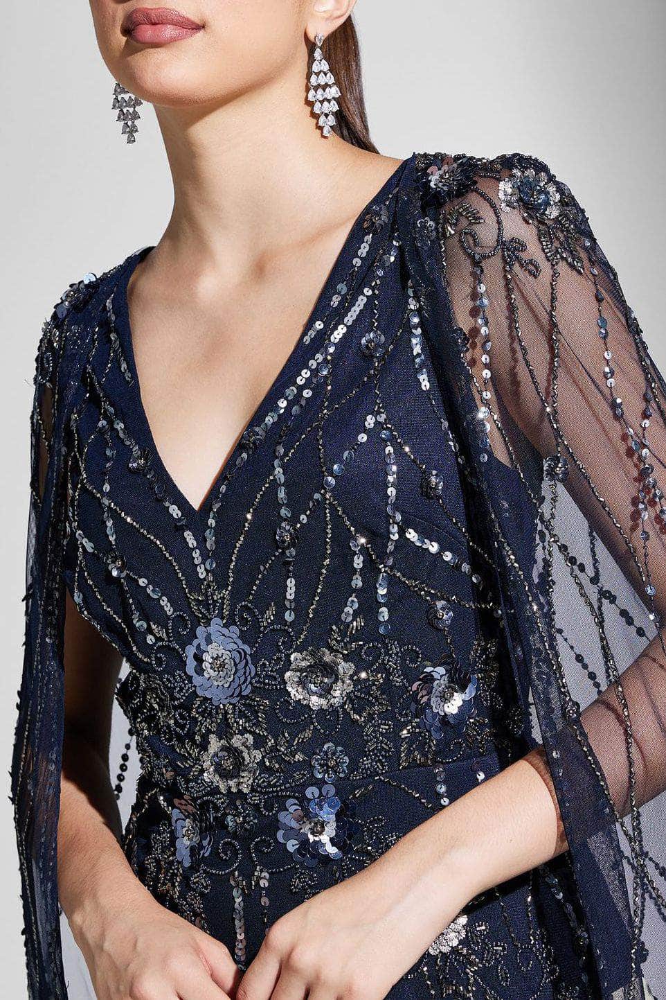 Adrianna Papell AP1E210623 - Sheer Long Cape Evening Dress Adrianna Papell AP1E210623 - Sheer Long Cape Evening Dress