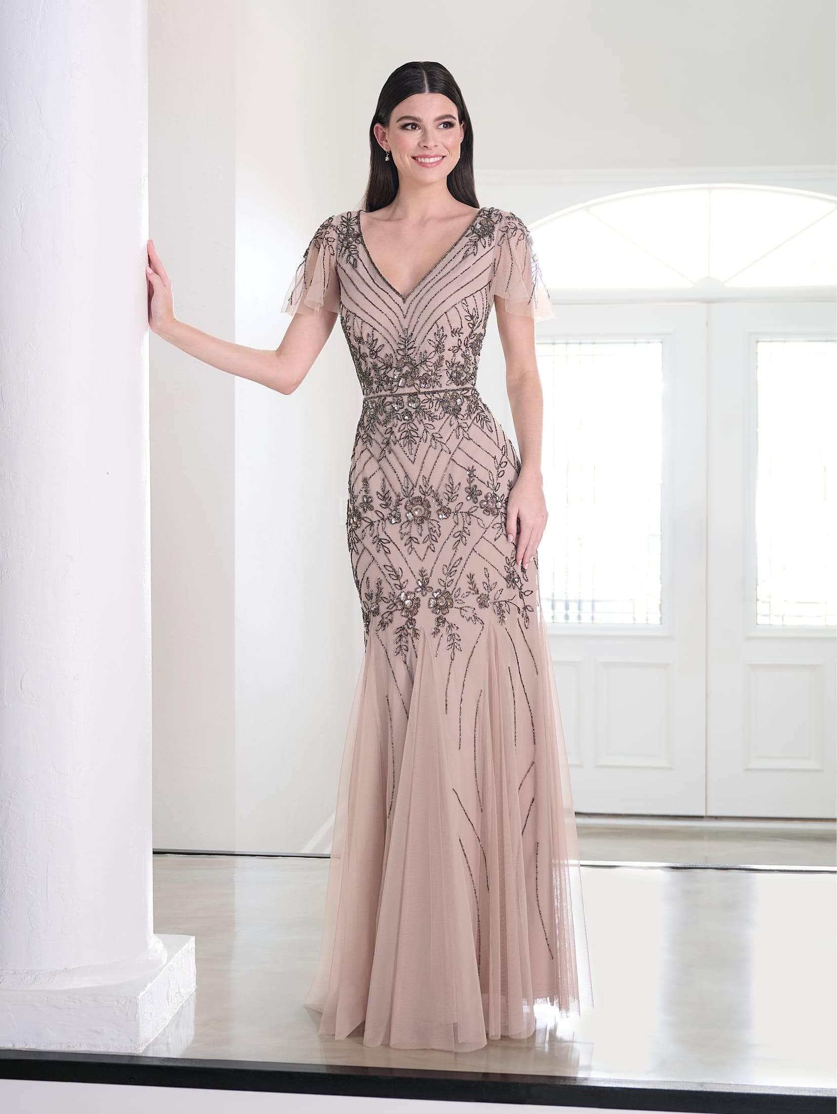 Adrianna Papell Platinum 40463 - Flutter Sleeve Long Dress Couture Candy Adrianna Papell Platinum 40463 - Flutter Sleeve Long Dress Couture Candy