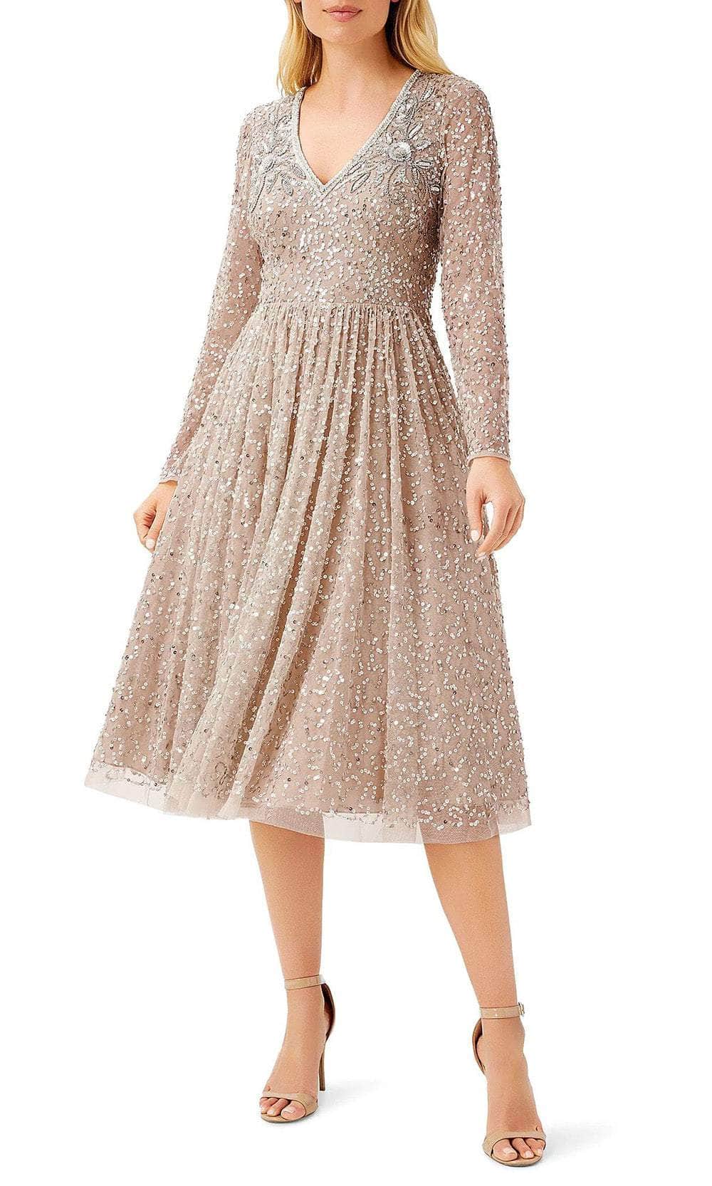 Aidan Mattox MD1E207535 - Beaded Tea-Length A-Line Dress Aidan Mattox MD1E207535 - Beaded Tea-Length A-Line Dress
