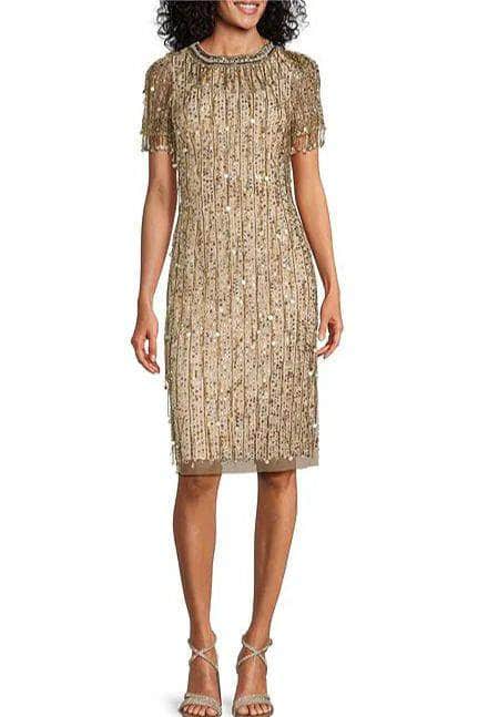 Aidan Mattox Light Gold Beaded Sequin Crew Neck Short Sleeve Dress Aidan Mattox Light Gold Beaded Sequin Crew Neck Short Sleeve Dress