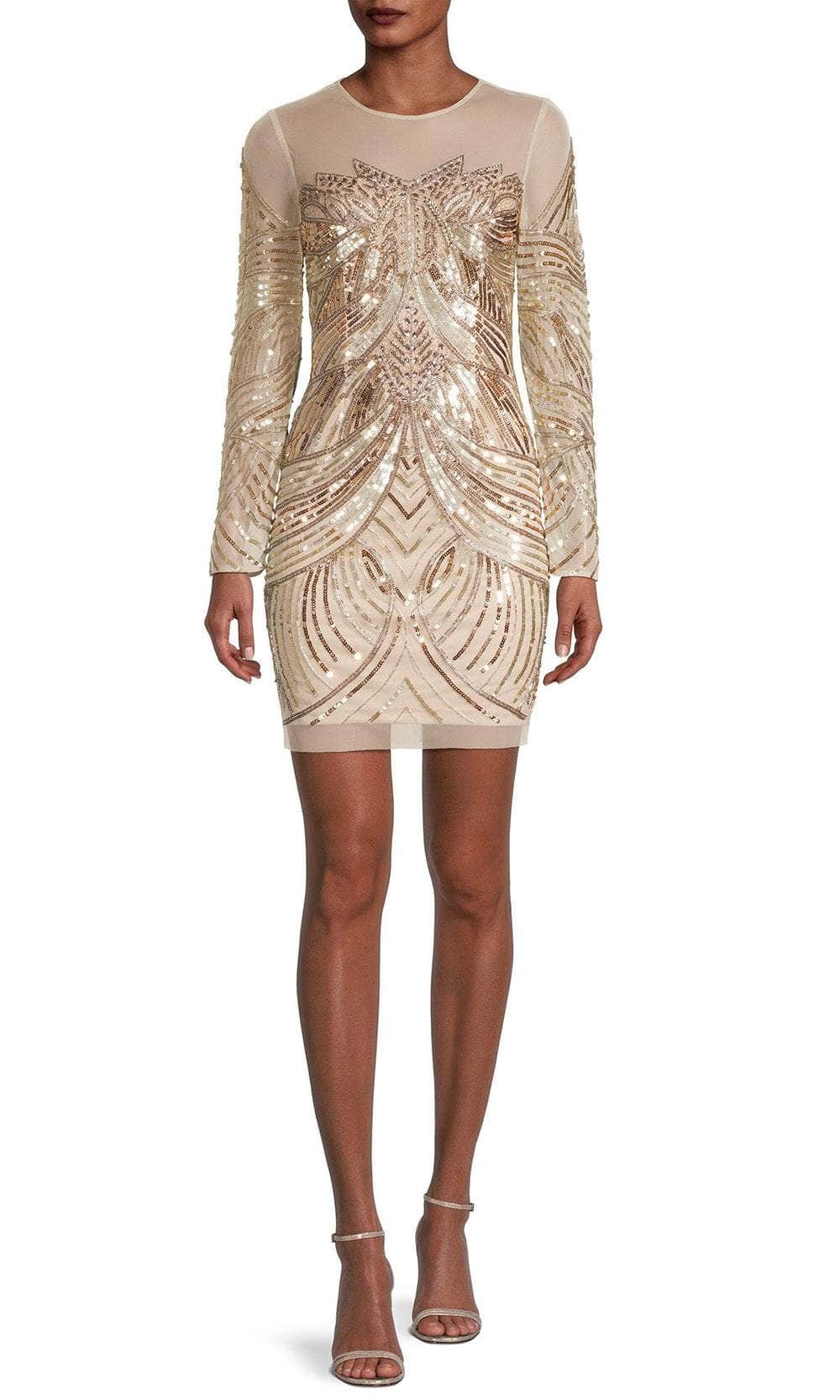 Aidan Mattox MN1E207561 - Long Sleeve Embellished Cocktail Dress Aidan Mattox MN1E207561 - Long Sleeve Embellished Cocktail Dress