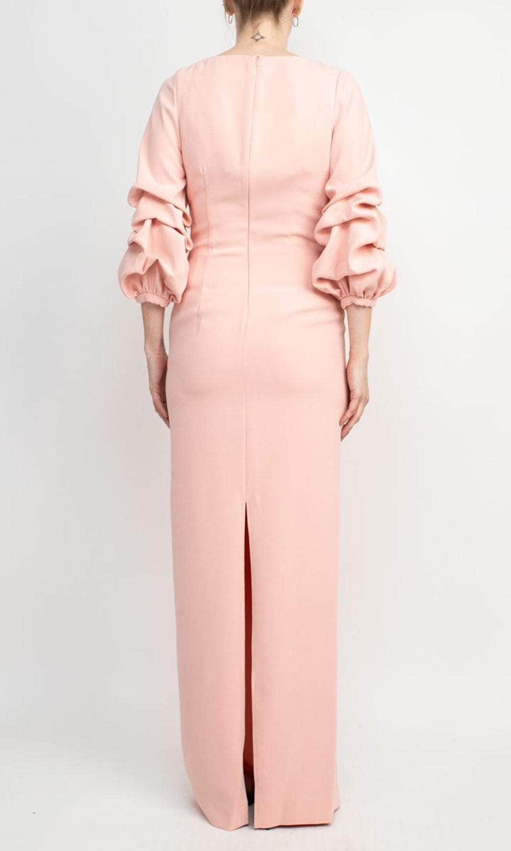 Alberto Makali Crew Neck Gathered 3/4 Sleeve Bodycon Zipper Back Slit Back Scuba Dress by Curated Brands Blush / 8 Alberto Makali Crew Neck Gathered 3/4 Sleeve Bodycon Zipper Back Slit Back Scuba Dress by Curated Brands Blush / 8