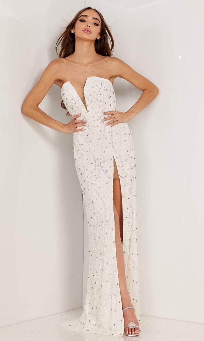 Aleta Couture 1148 - Glittered Stone Embellished Strapless Prom Dress Special Occasion Dress 000 / Ab Ivory