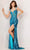Aleta Couture 1173 - Shimmering Sheer Slit Evening Gown Special Occasion Dress 000 / Turquoise