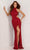 Aleta Couture 1215 - Sequined Cut-Out Slit Prom Dress Special Occasion Dress 000 / Cherry Red