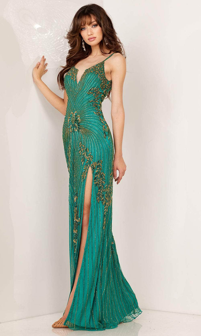 Aleta Couture 1275 - Beaded Fitted Sleeveless Prom Dress Special Occasion Dress 000 / Teal Gold