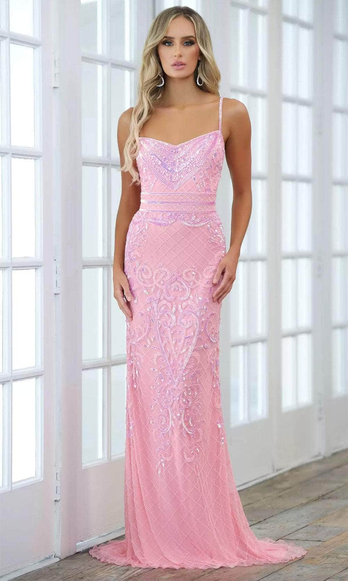 Aleta Couture 716L - Sequin Embellished Semi Sweetheart Neck Prom Gown Prom Dresses 000 / Bubble Gum