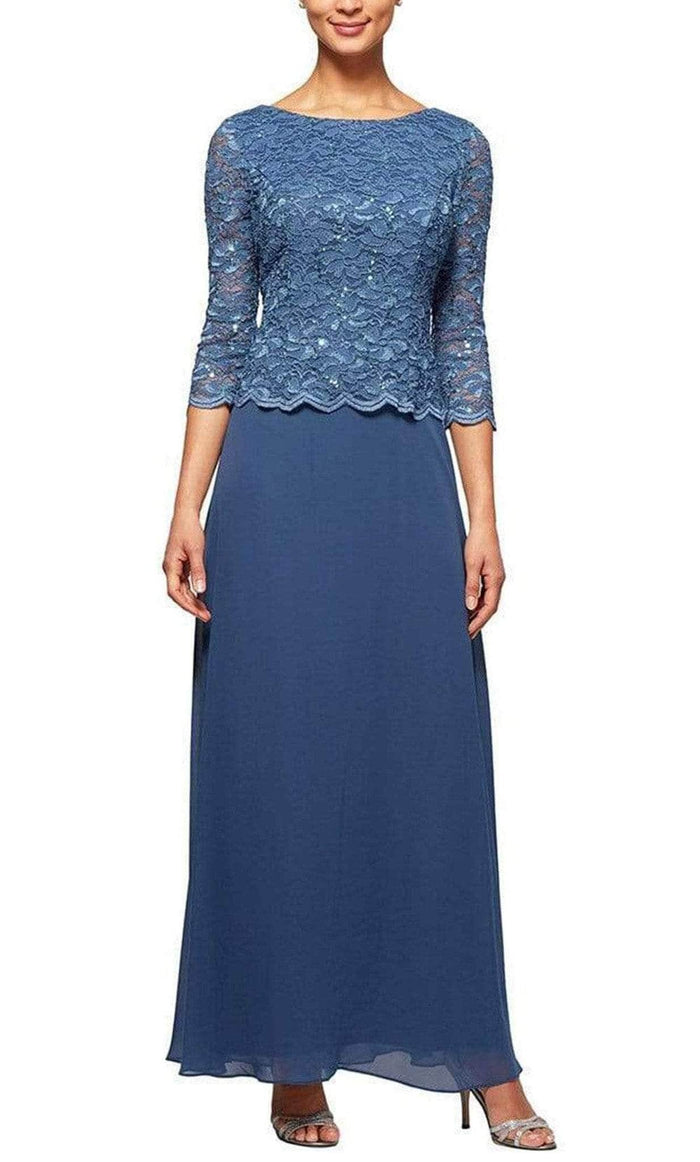 Alex Evenings - 112655 Scallop Lace Mock Dress with Chiffon Skirt Mother of the Bride Dresses 12 / Wedgewood