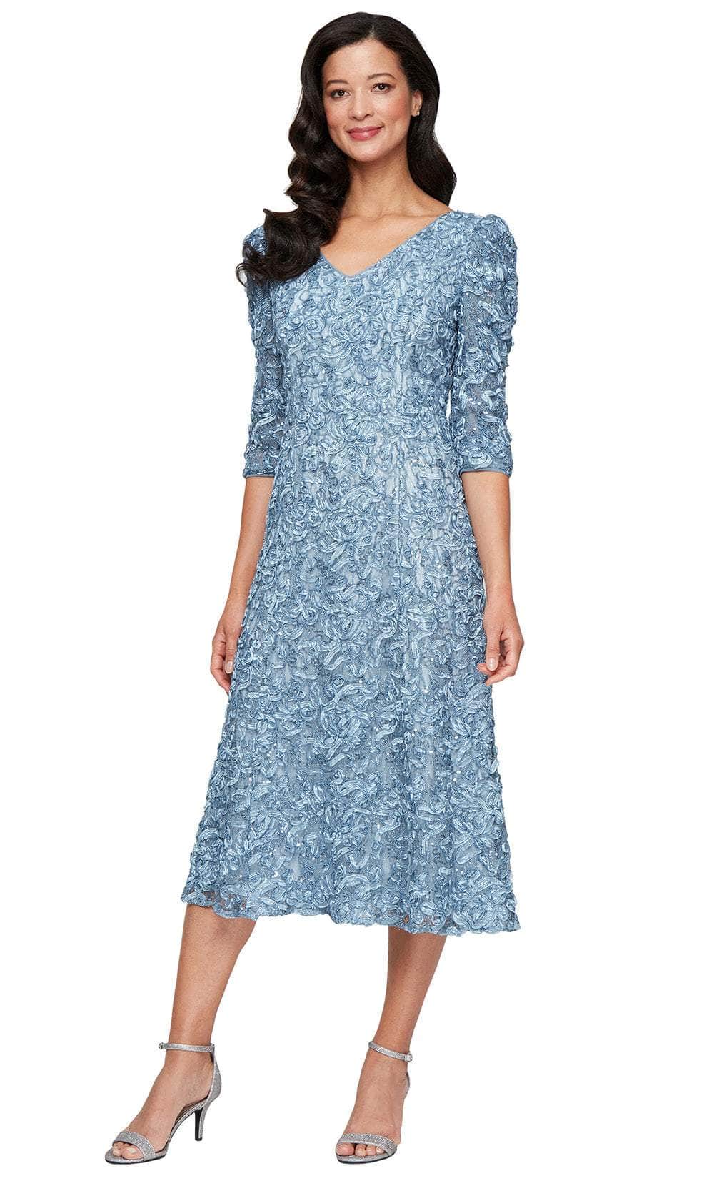 Alex Evenings 81122675 - Lace Bodice V-Neck Tea-Length Dress Alex Evenings 81122675 - Lace Bodice V-Neck Tea-Length Dress