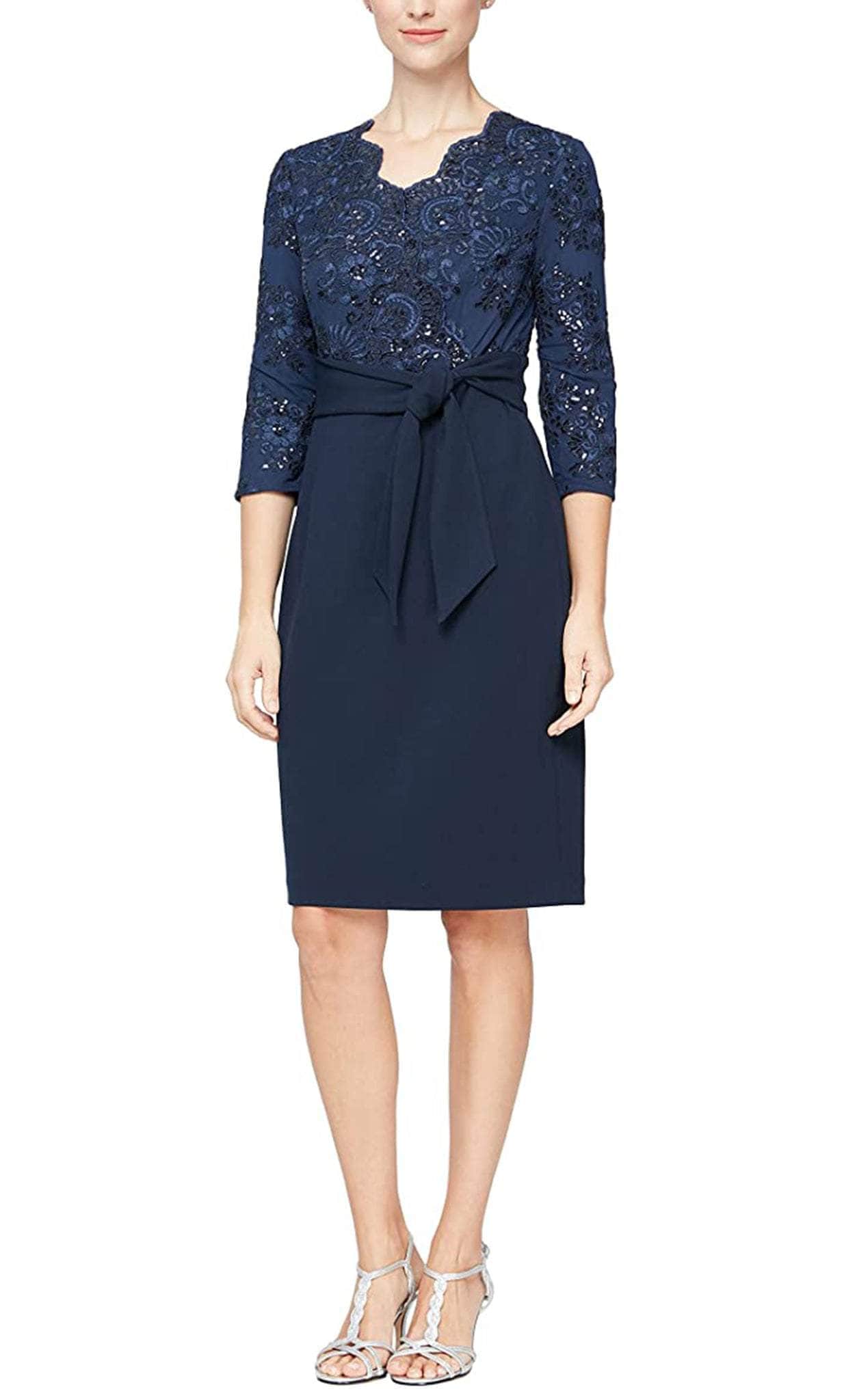 Alex Evenings 81171230 - Scalloped Neck Complementing Midi Dress Alex Evenings 81171230 - Scalloped Neck Complementing Midi Dress