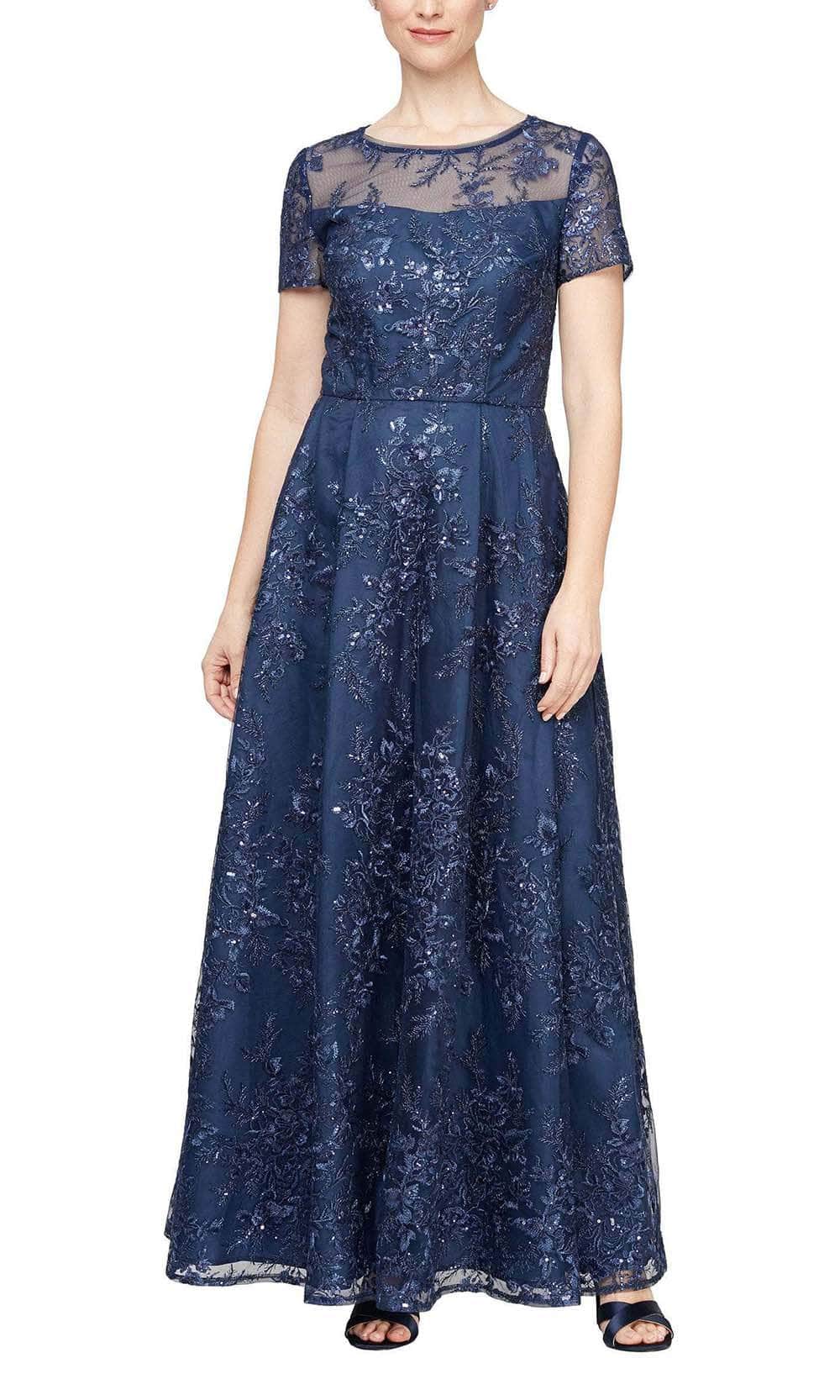 Alex Evenings 81171556 - Sheer Neckline Embroidered A-Line Gown Alex Evenings 81171556 - Sheer Neckline Embroidered A-Line Gown