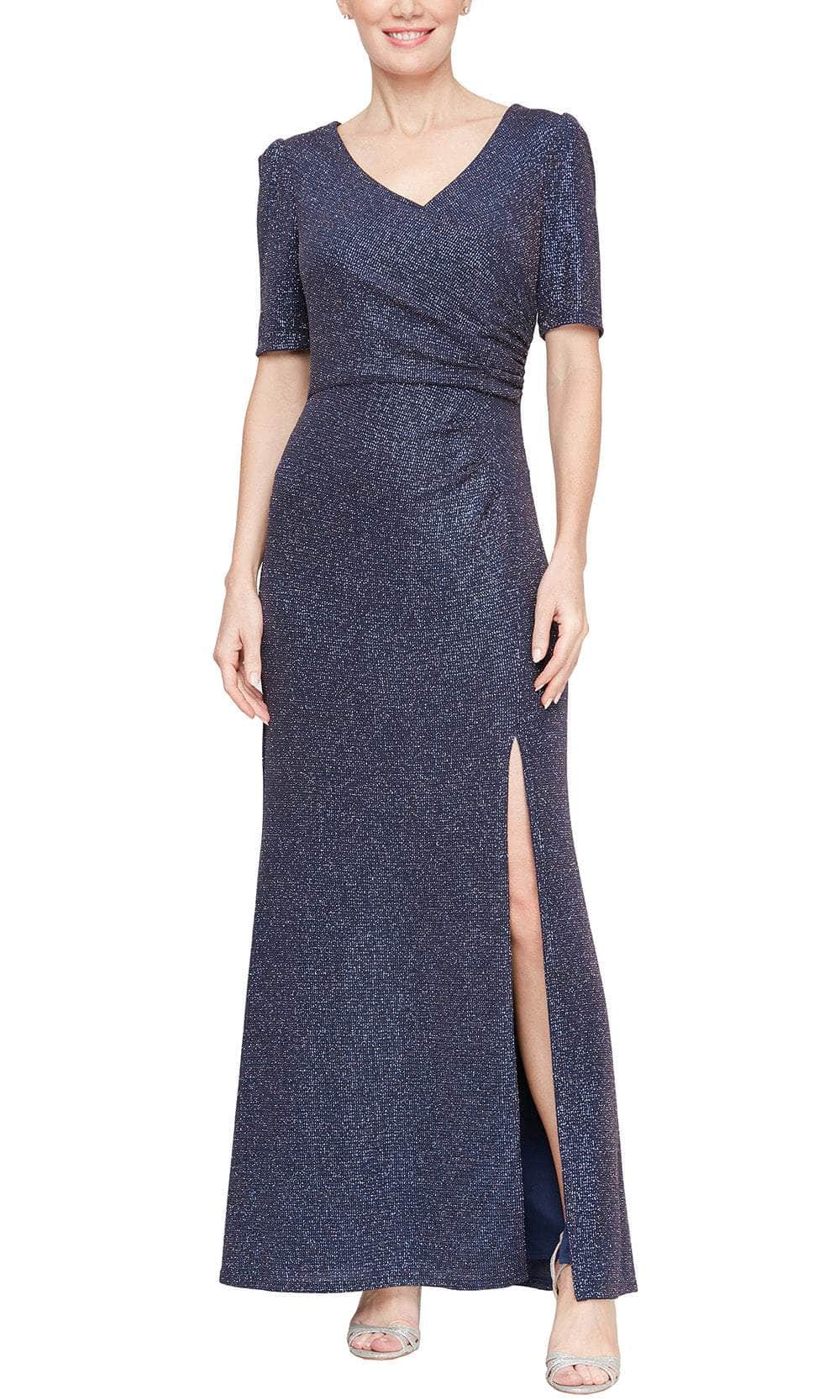 Alex Evenings 8127851 - Short Sleeve Metallic Knit Formal Gown Alex Evenings 8127851 - Short Sleeve Metallic Knit Formal Gown
