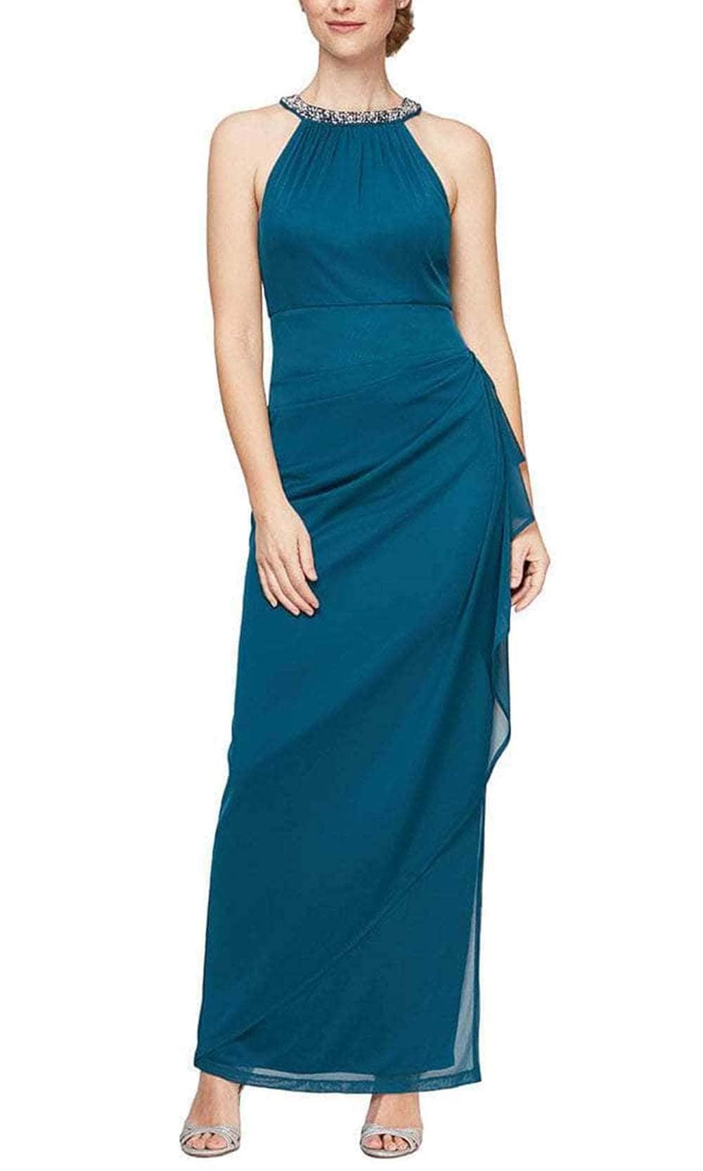 Alex Evenings Alexandra Beaded Halter Dress Navy / 12 Alex Evenings Alexandra Beaded Halter Dress Navy / 12