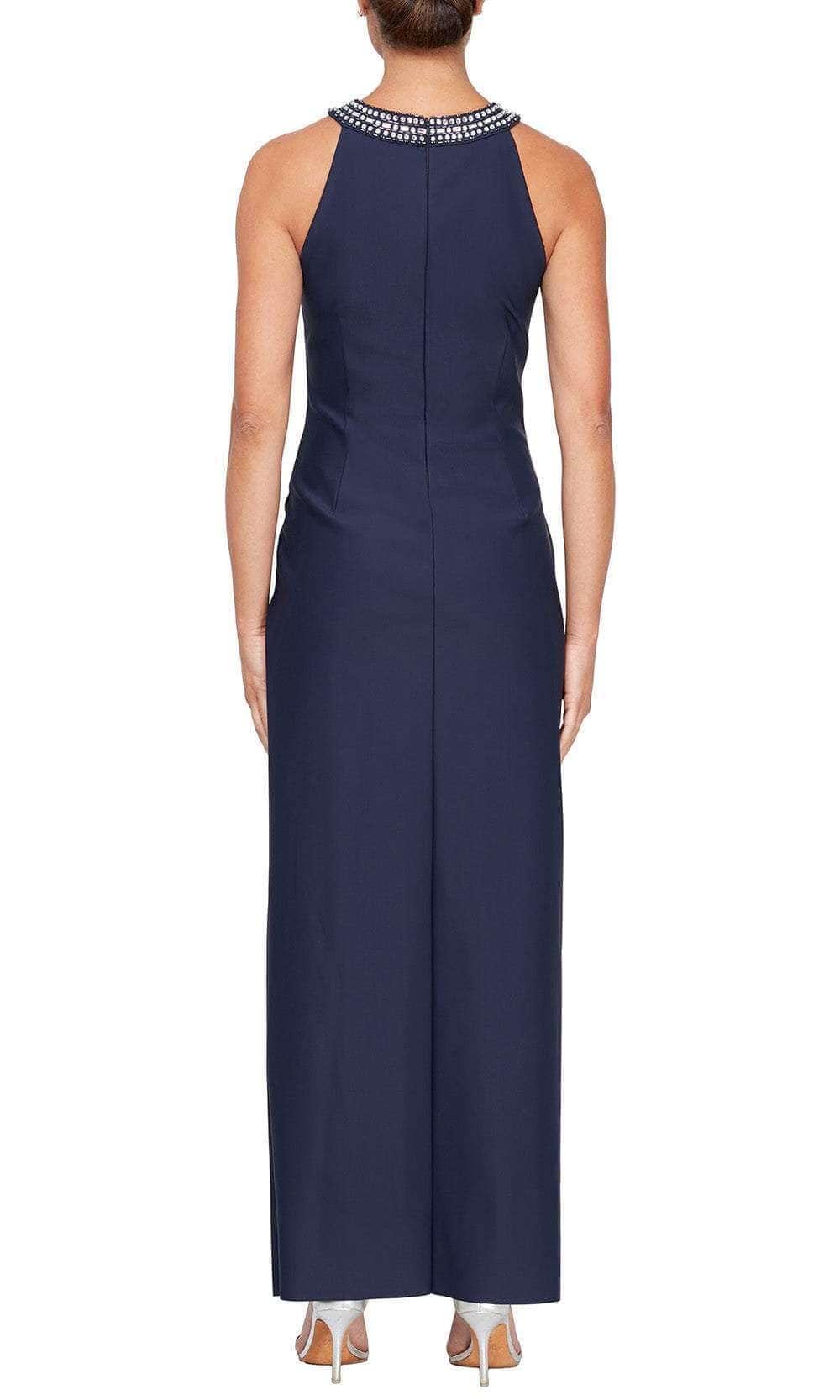 alex evenings embellished halter dress Alex Evenings Arabella Sheath Halter Contour Dress Navy / 14
