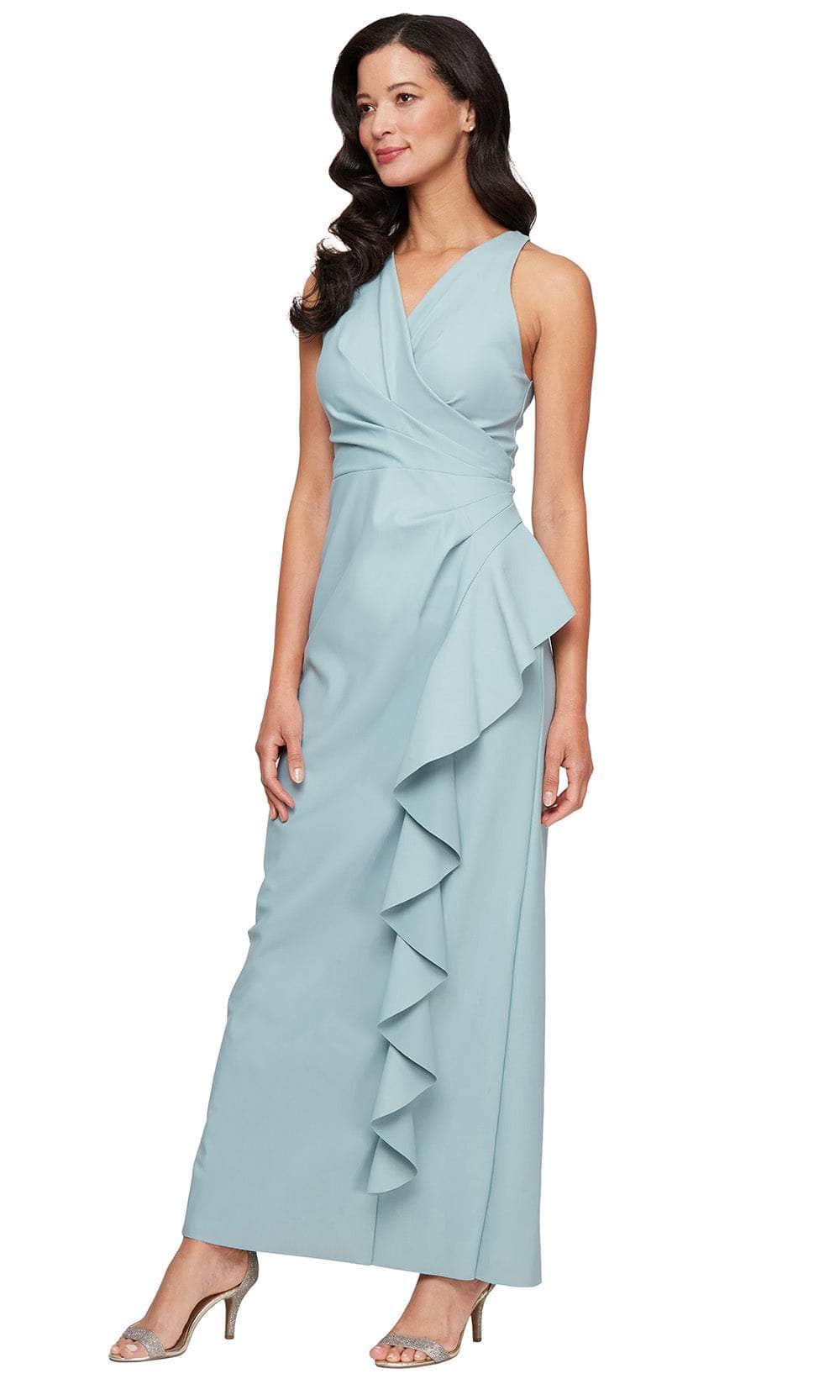Alex Evenings 8134447 - V-Neck Column Dress with Ruffle Skirt Alex Evenings 8134447 - V-Neck Column Dress with Ruffle Skirt