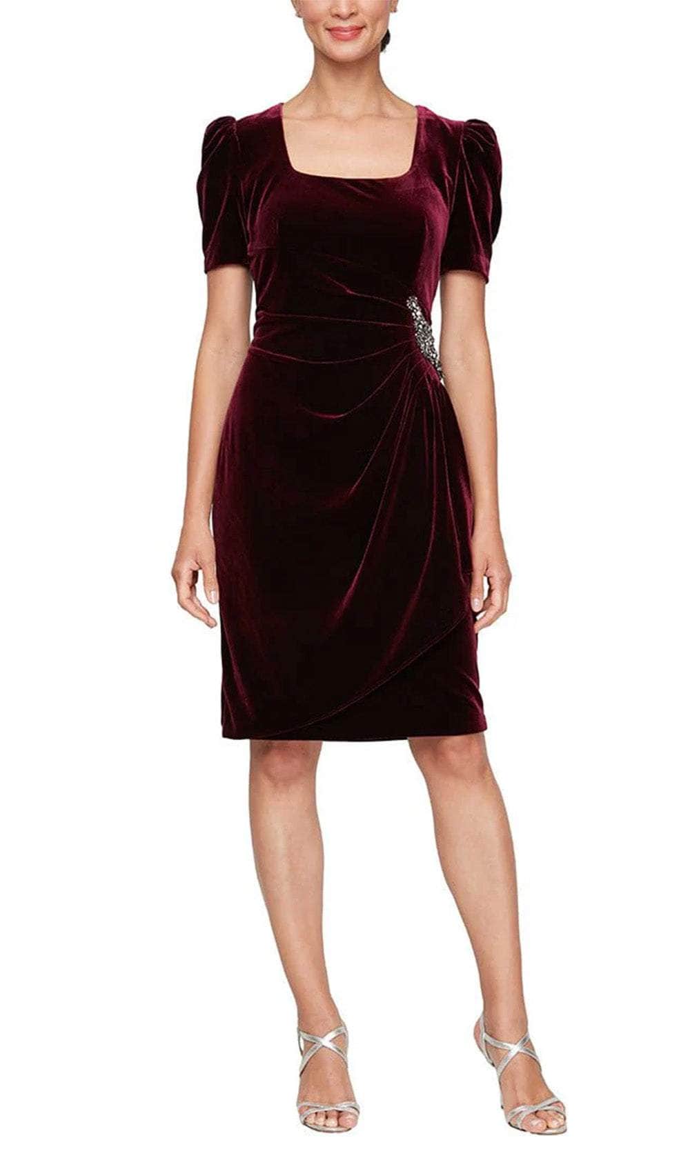 Alex Evenings 8191959 - Puff Shoulder Sleeve Ruched Detailed Cocktail Dress Alex Evenings 8191959 - Puff Shoulder Sleeve Ruched Detailed Cocktail Dress