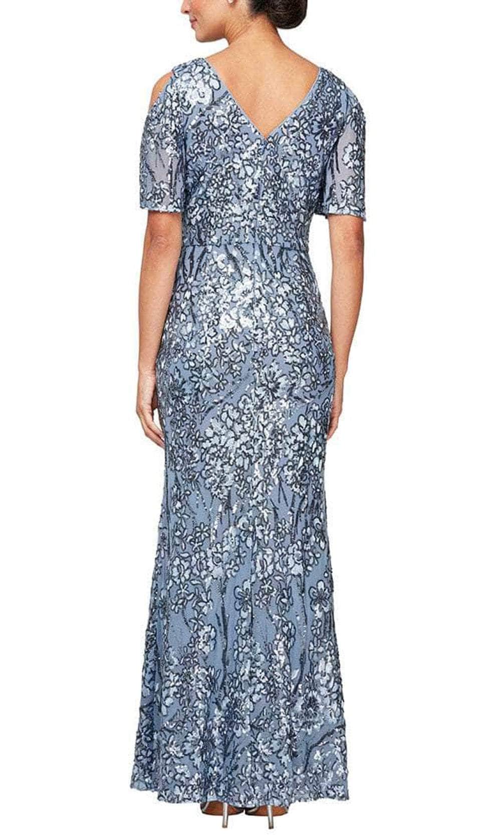 Alex Evenings V-Neck Sequin Dress with Cold Shoulder Flutter Sleeve Mink / 10 Alex Evenings V-Neck Sequin Dress with Cold Shoulder Flutter Sleeve Mink / 10
