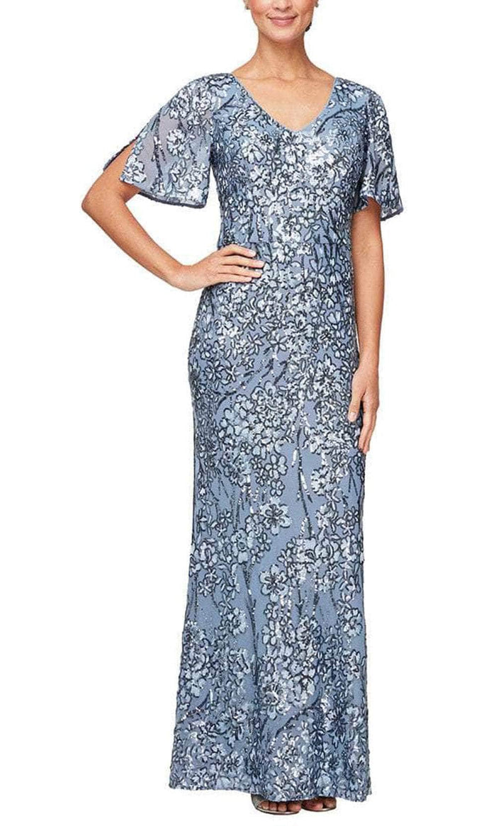Alex Evenings - 8196611 Flutter Sleeves Sequined Long Gown Mother of the Bride Dresses 4 / Hydrangea