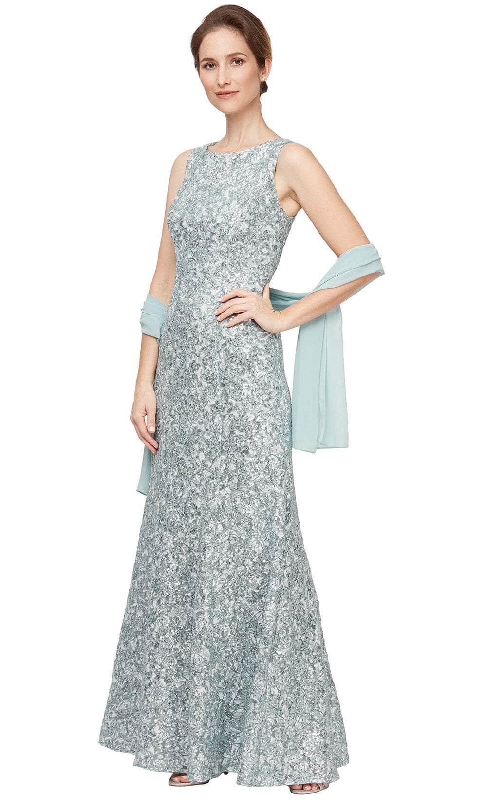 Alex Evenings 82122556 - Long 60% Nylon, 35% Cotton, 5% Spandex Sheath Dress - Sleeveless, Corded Lace, Matching Shawl, Floor-Length, Fitted Couture Candy Alex Evenings 82122556 - Long 60% Nylon, 35% Cotton, 5% Spandex Sheath Dress - Sleeveless, Corded Lace, Matching Shawl, Floor-Length, Fitted Couture Candy