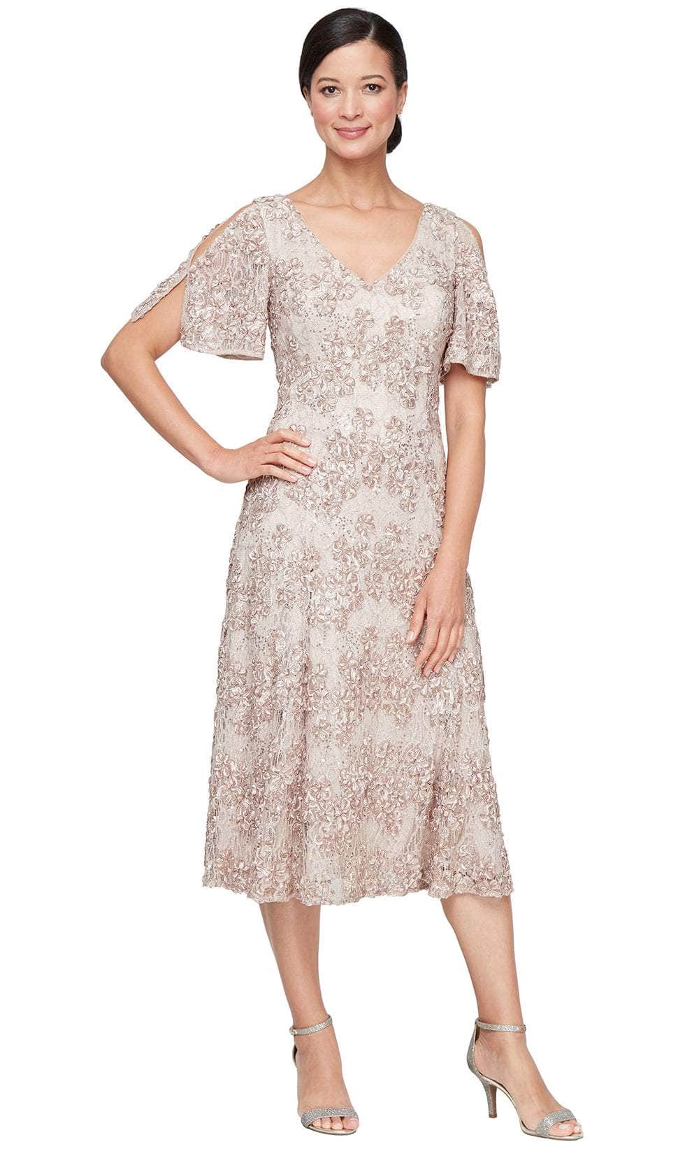 Alex Evenings 82122693 - V-Back A-Line Dress with Floral Lace Alex Evenings 82122693 - V-Back A-Line Dress with Floral Lace